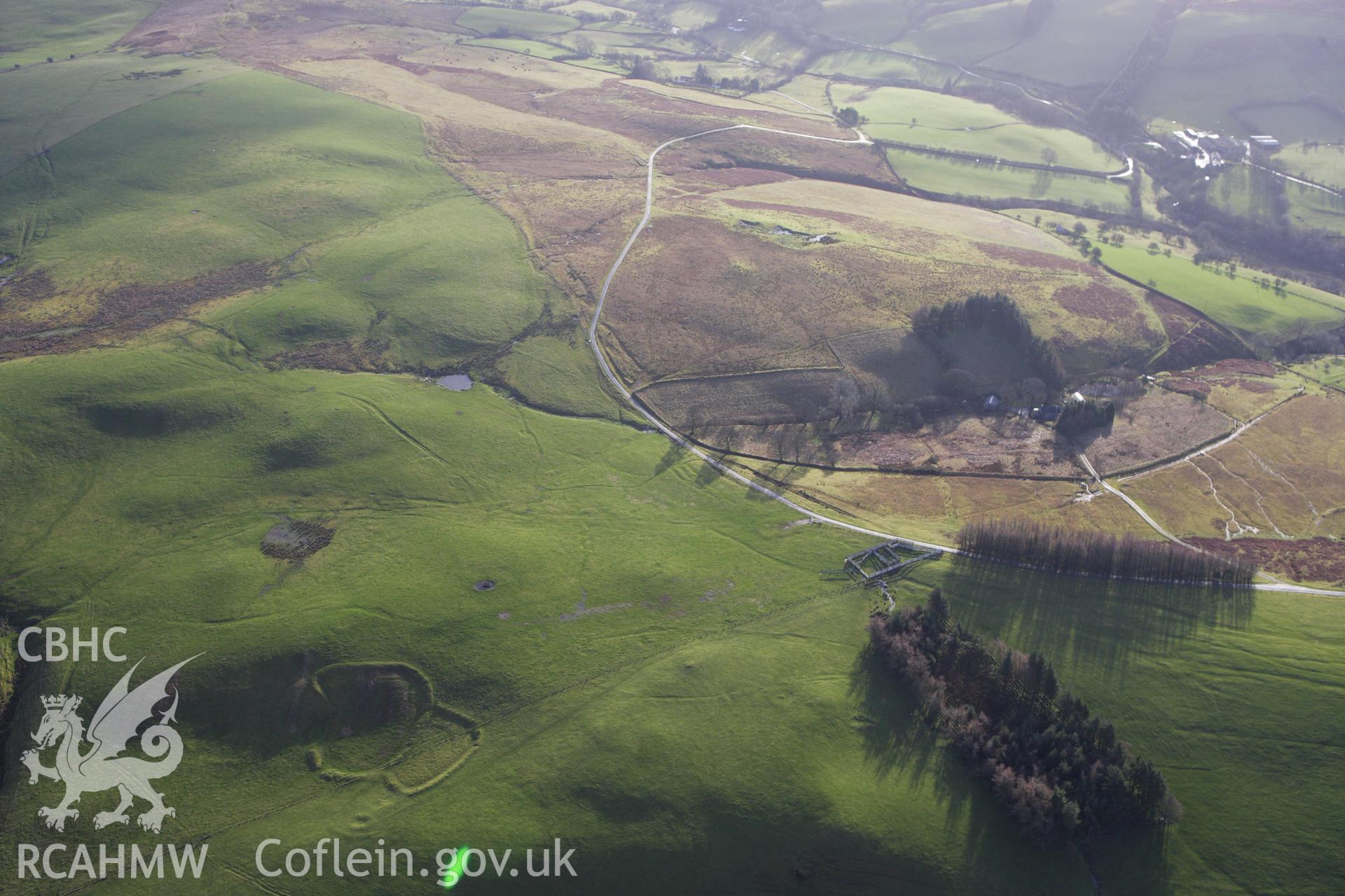 RCAHMW colour oblique aerial photograph of Castell Blaid Settlement. Taken on 10 December 2009 by Toby Driver