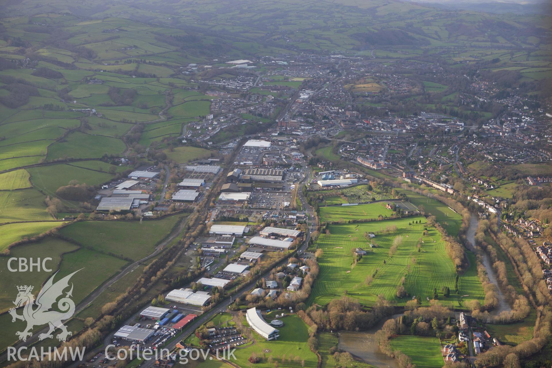 RCAHMW colour oblique aerial photograph of Newtown. Taken on 10 December 2009 by Toby Driver