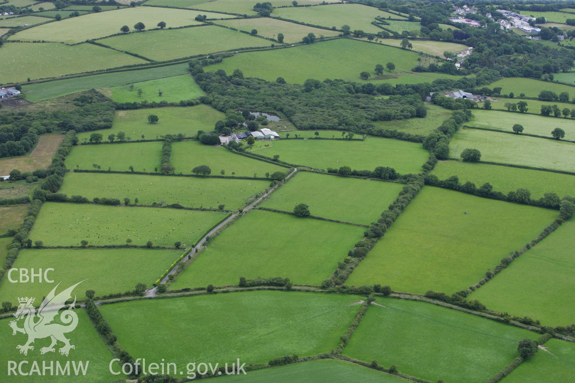 RCAHMW colour oblique aerial photograph of Llanfyrnach Standing Stones B. Taken on 09 July 2009 by Toby Driver