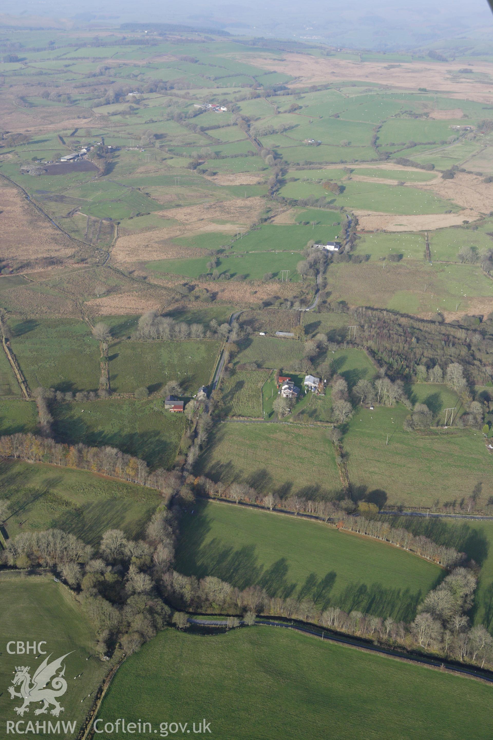 RCAHMW colour oblique aerial photograph of Sarn Helen Roman Road section at Rhyd Fudr. Taken on 09 November 2009 by Toby Driver