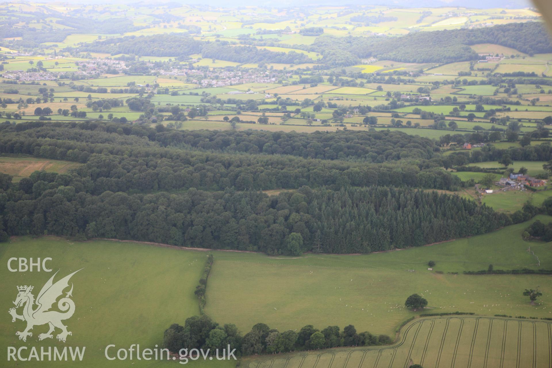 RCAHMW colour oblique aerial photograph of Crowther's Camp Enclosure. Taken on 08 July 2009 by Toby Driver