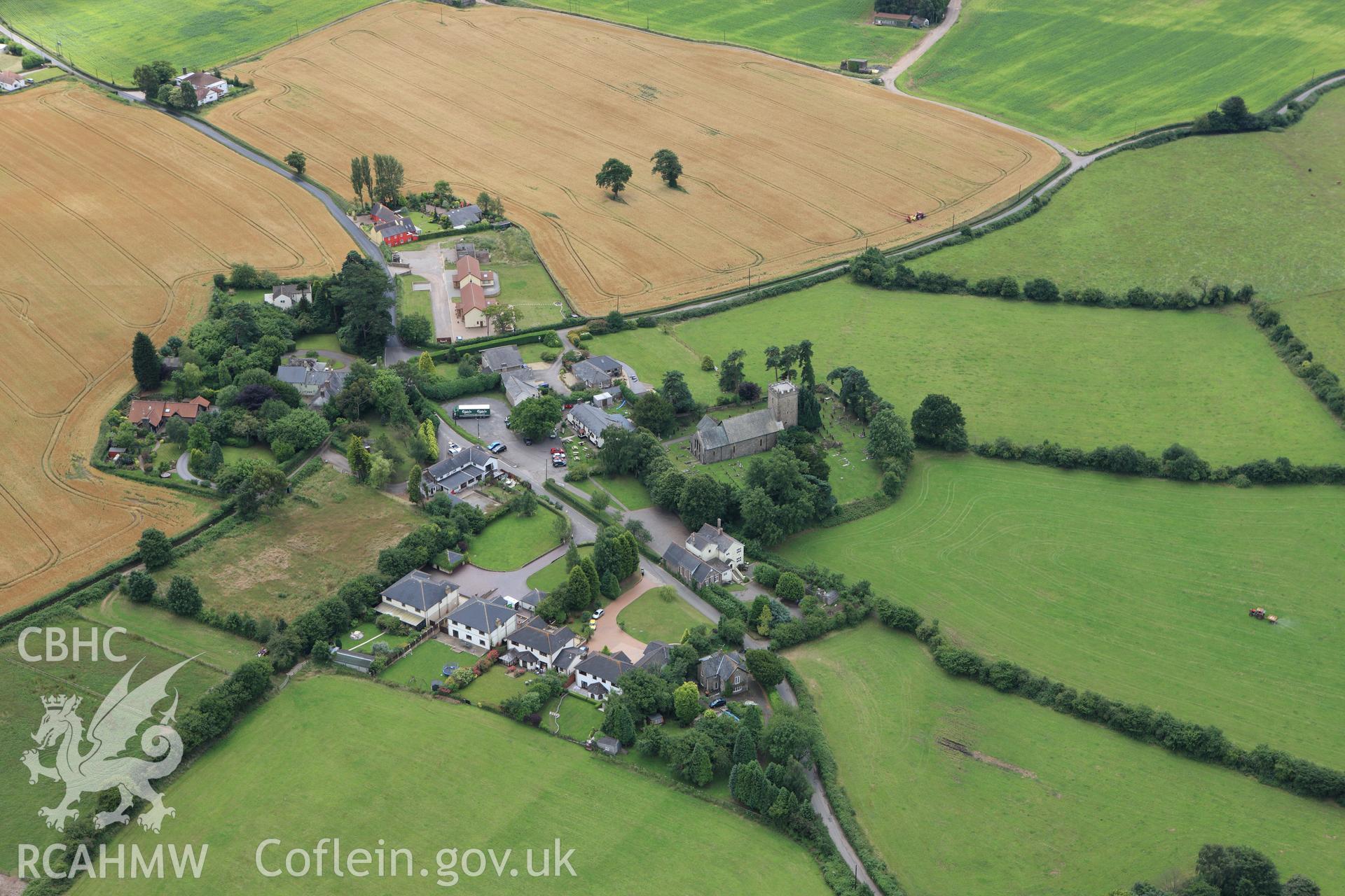 RCAHMW colour oblique aerial photograph of St Michael's Church, Michaelston-y-Fedw. Taken on 09 July 2009 by Toby Driver