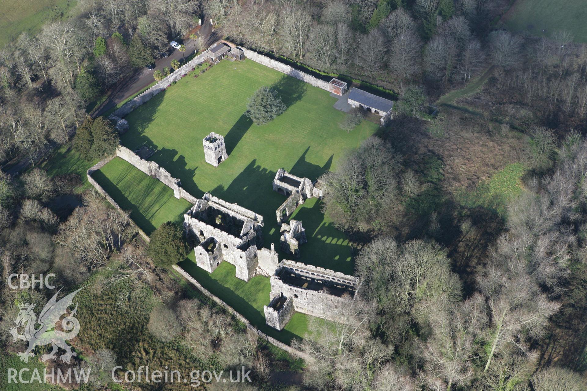 RCAHMW colour oblique aerial photograph of Lamphey Bishop's Palace. Taken on 28 January 2009 by Toby Driver