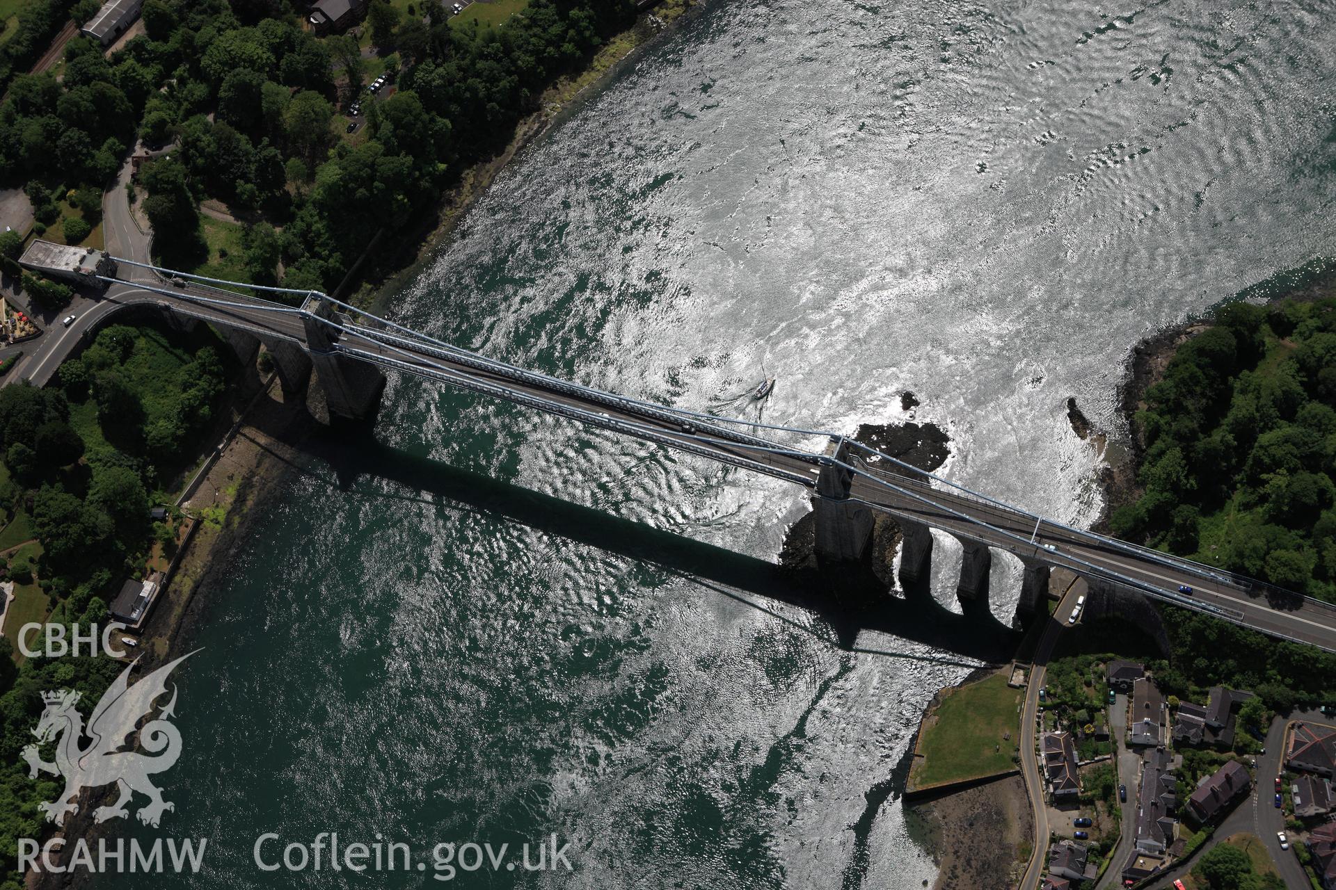 RCAHMW colour oblique aerial photograph of Menai Suspension Bridge. Taken on 16 June 2009 by Toby Driver