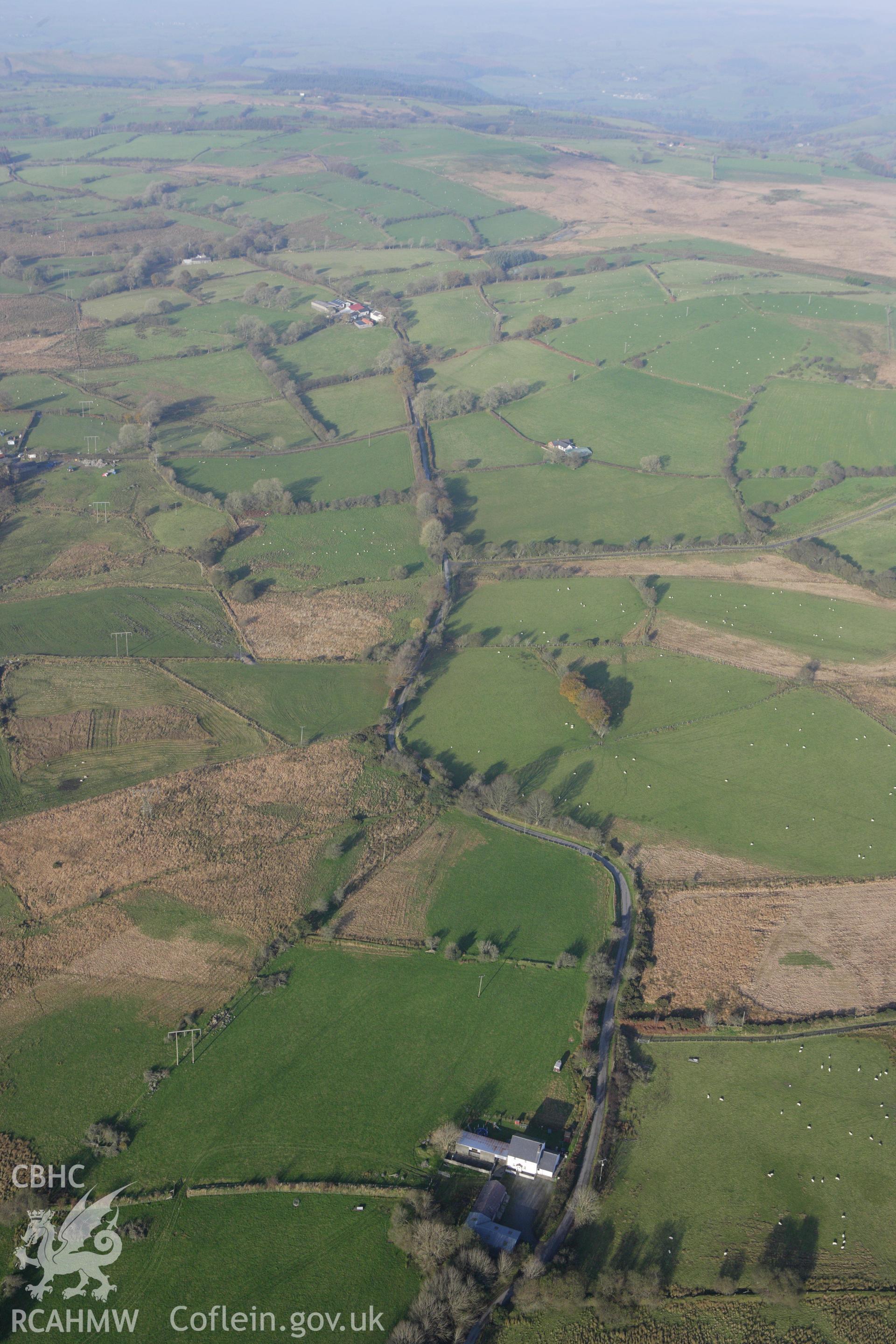 RCAHMW colour oblique aerial photograph of Sarn Helen Roman Road section at Rhyd Fudr. Taken on 09 November 2009 by Toby Driver