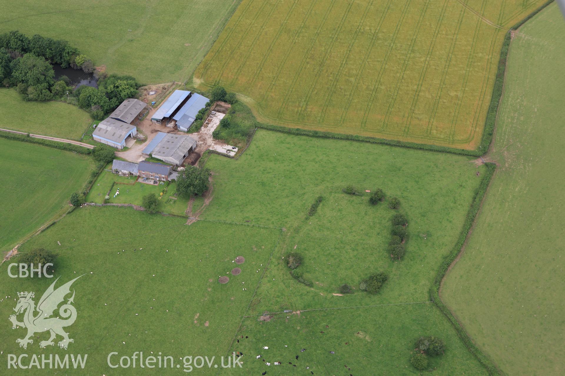 RCAHMW colour oblique aerial photograph of Caer Gwanaf Enclosure, Pontyclun. Taken on 09 July 2009 by Toby Driver