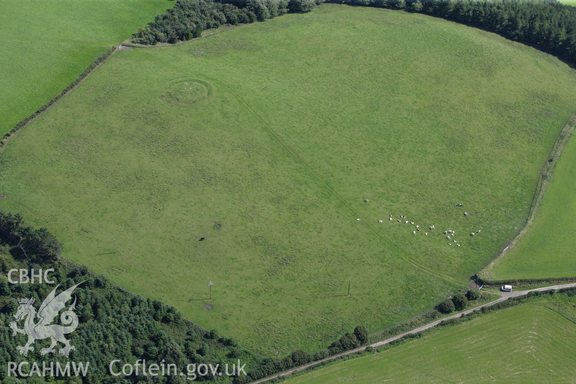 RCAHMW colour oblique aerial photograph of St Elmo's Summer House Barrows I and II. Taken on 30 July 2009 by Toby Driver