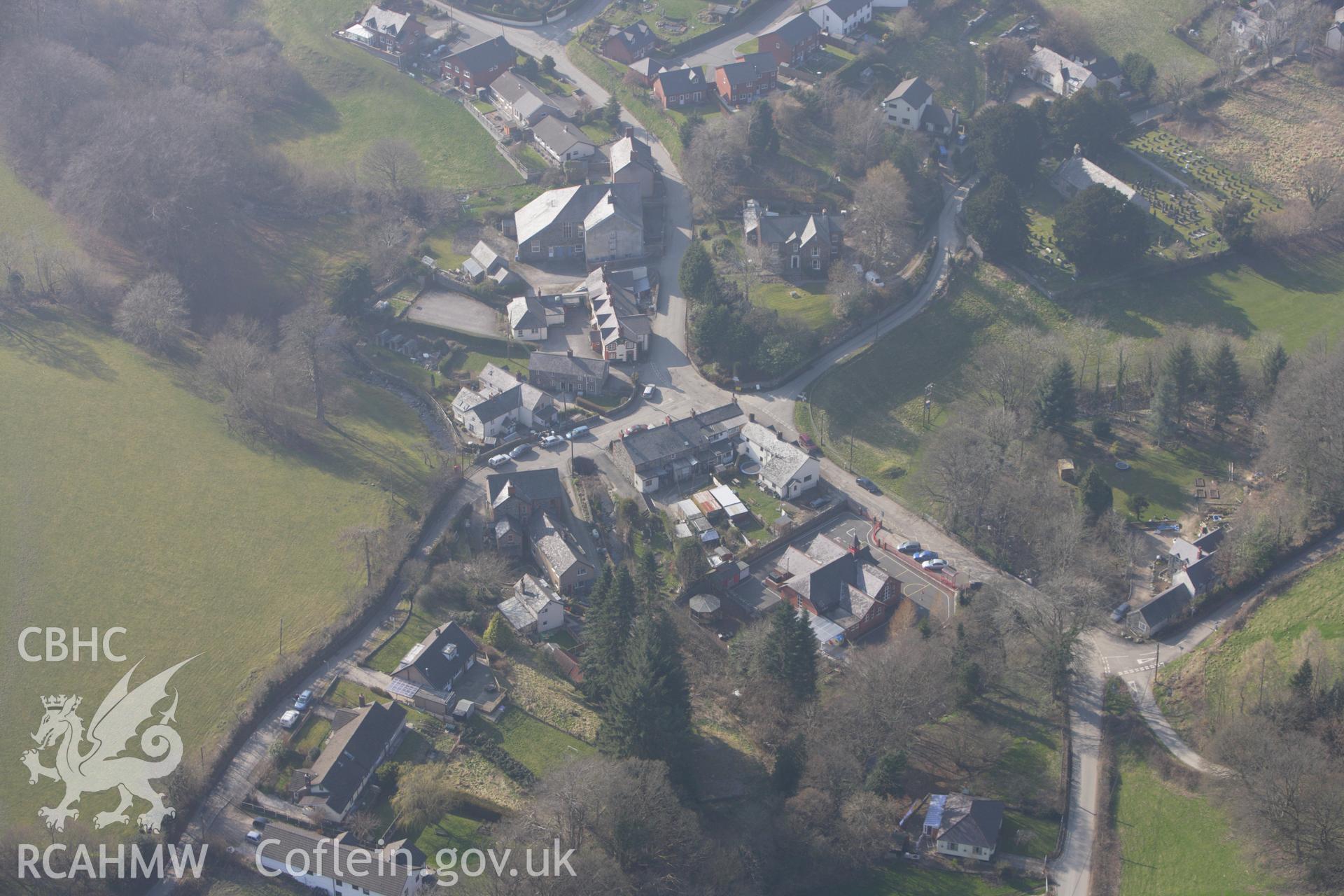 RCAHMW colour oblique photograph of Cyffyliog village. Taken by Toby Driver on 18/03/2009.