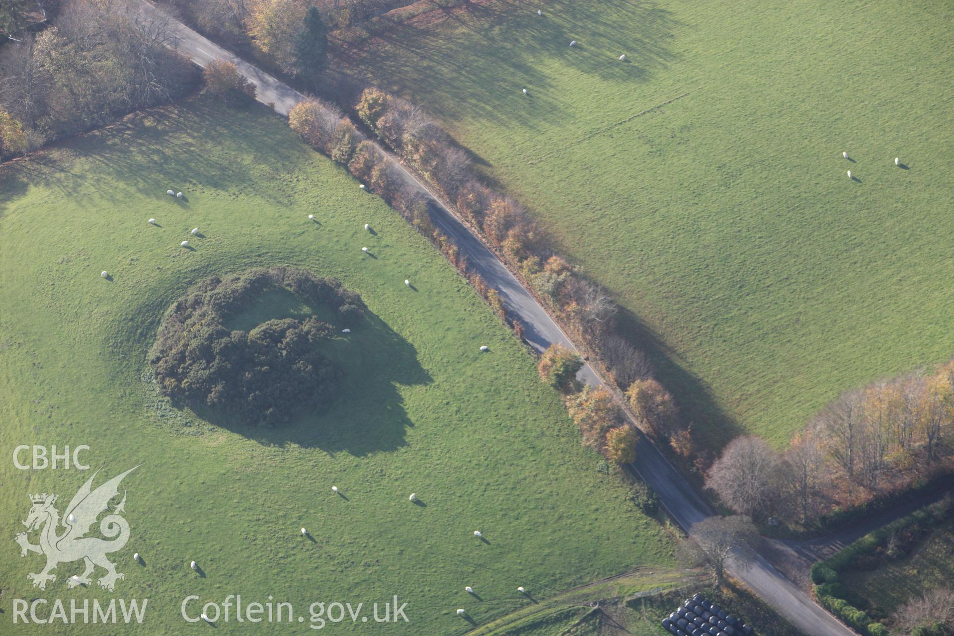 RCAHMW colour oblique aerial photograph of Tomen Llanio. Taken on 09 November 2009 by Toby Driver