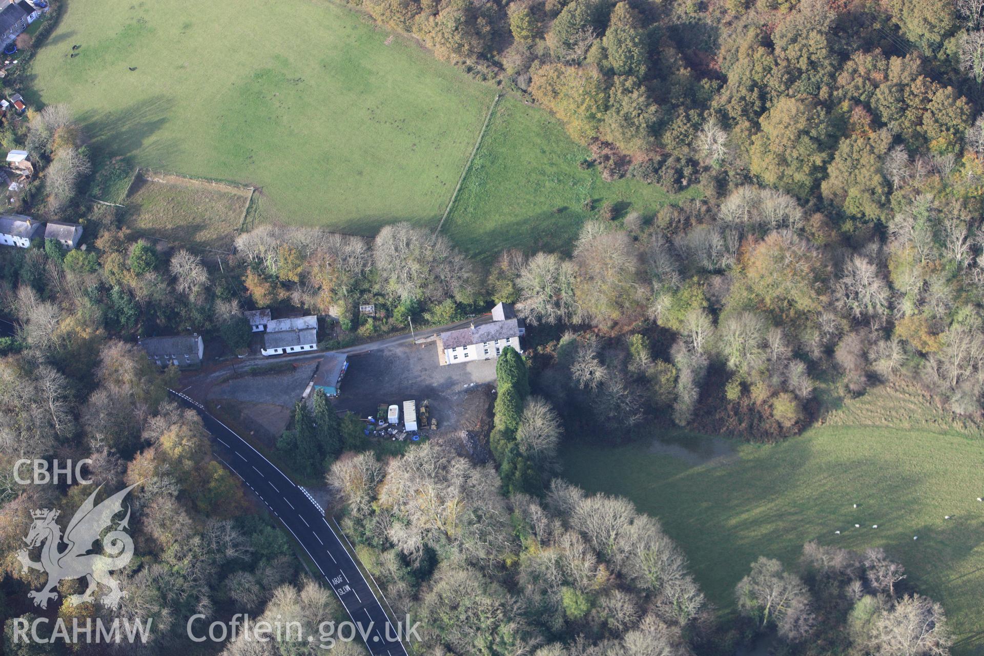 RCAHMW colour oblique aerial photograph of Felin Geri, Cwm Cou. Taken on 09 November 2009 by Toby Driver