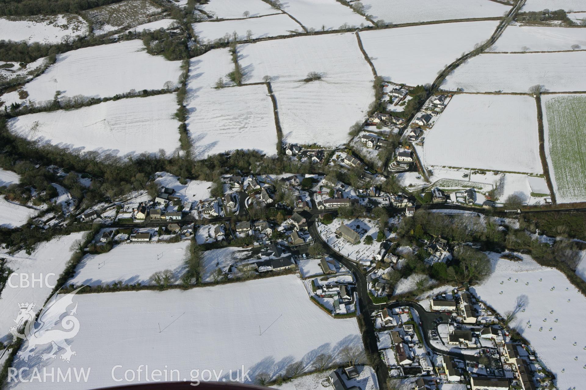 RCAHMW colour oblique photograph of Eglwyswrw village. Taken by Toby Driver on 06/02/2009.