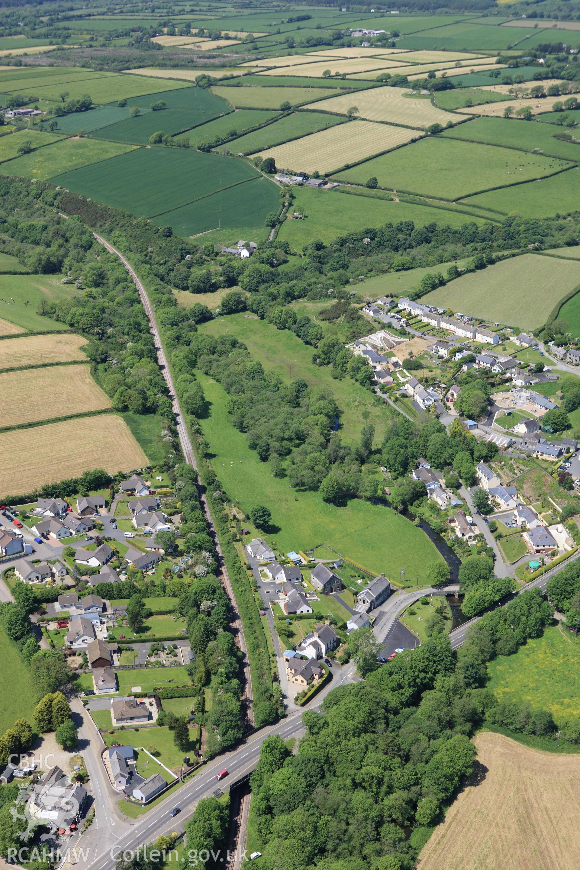 RCAHMW colour oblique aerial photograph of Pen-y-Bont Welsh Independent Chapel, Ford. Taken on 01 June 2009 by Toby Driver