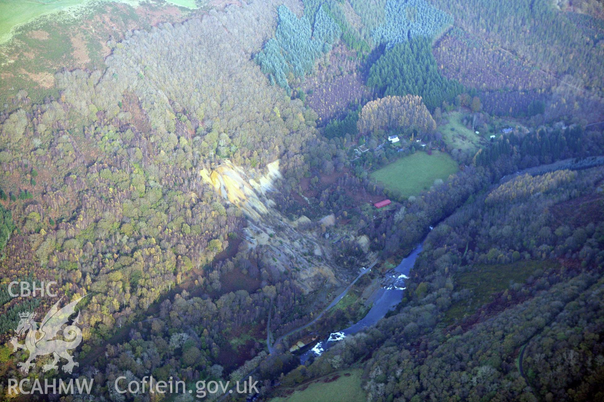 RCAHMW colour oblique aerial photograph of Cwmrheidol Mine. Taken on 09 November 2009 by Toby Driver