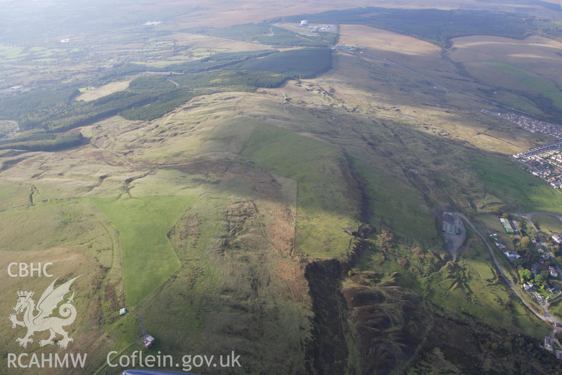 RCAHMW colour oblique aerial photograph of ironstone workings west of Ochr-y-Mynydd. Taken on 14 October 2009 by Toby Driver