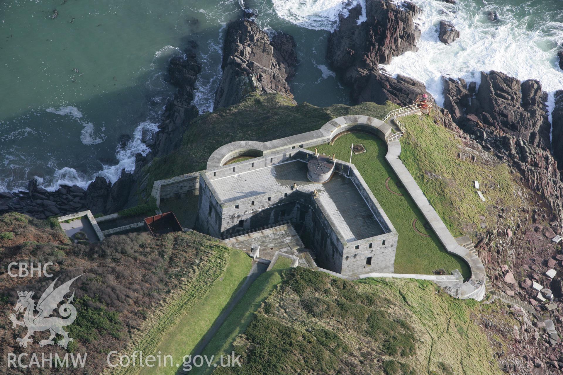 RCAHMW colour oblique aerial photograph of West Blockhouse Fort. Taken on 28 January 2009 by Toby Driver