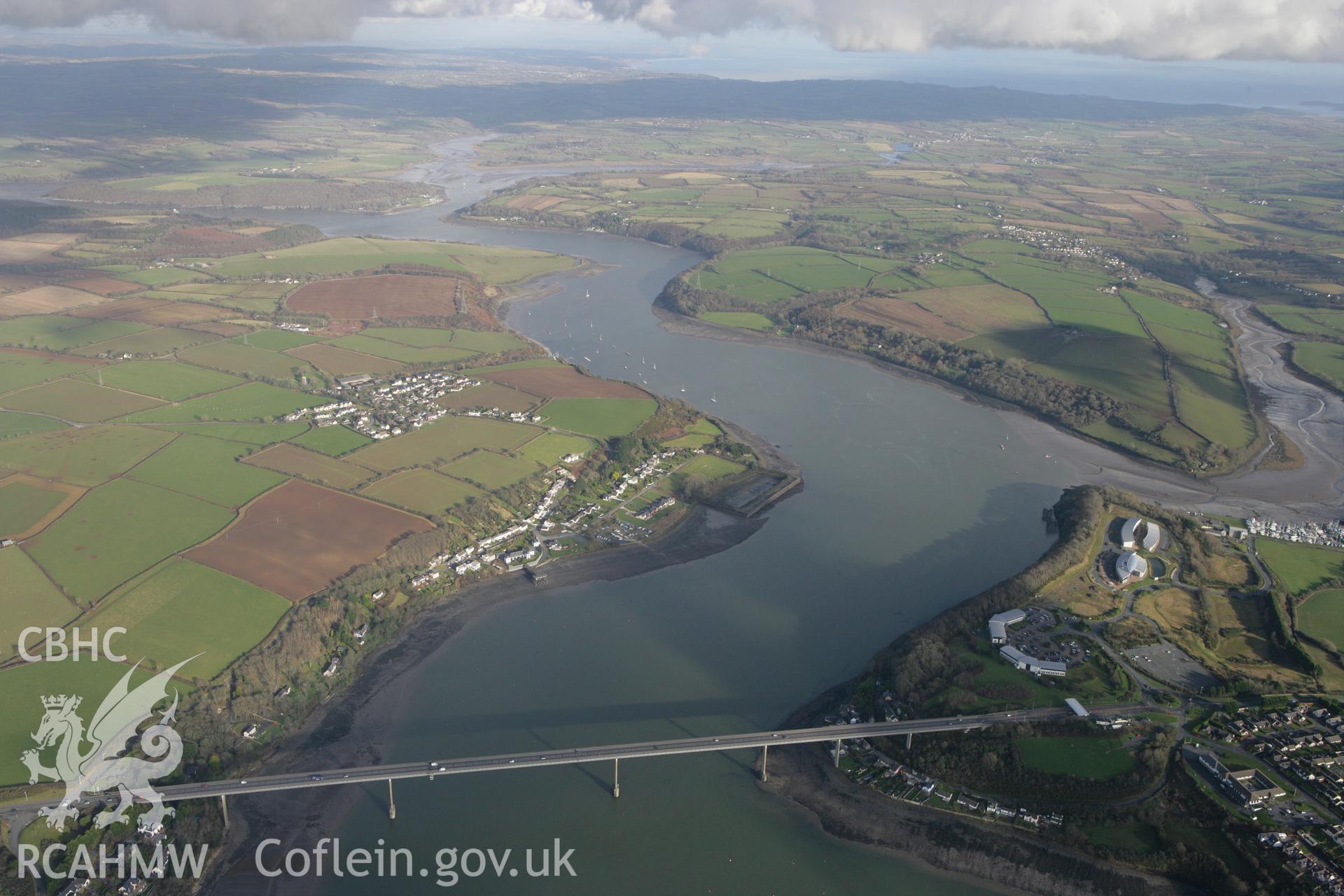 RCAHMW colour oblique photograph of Cleddau Bridge; Milford Haven Bridge. Taken by Toby Driver on 11/02/2009.