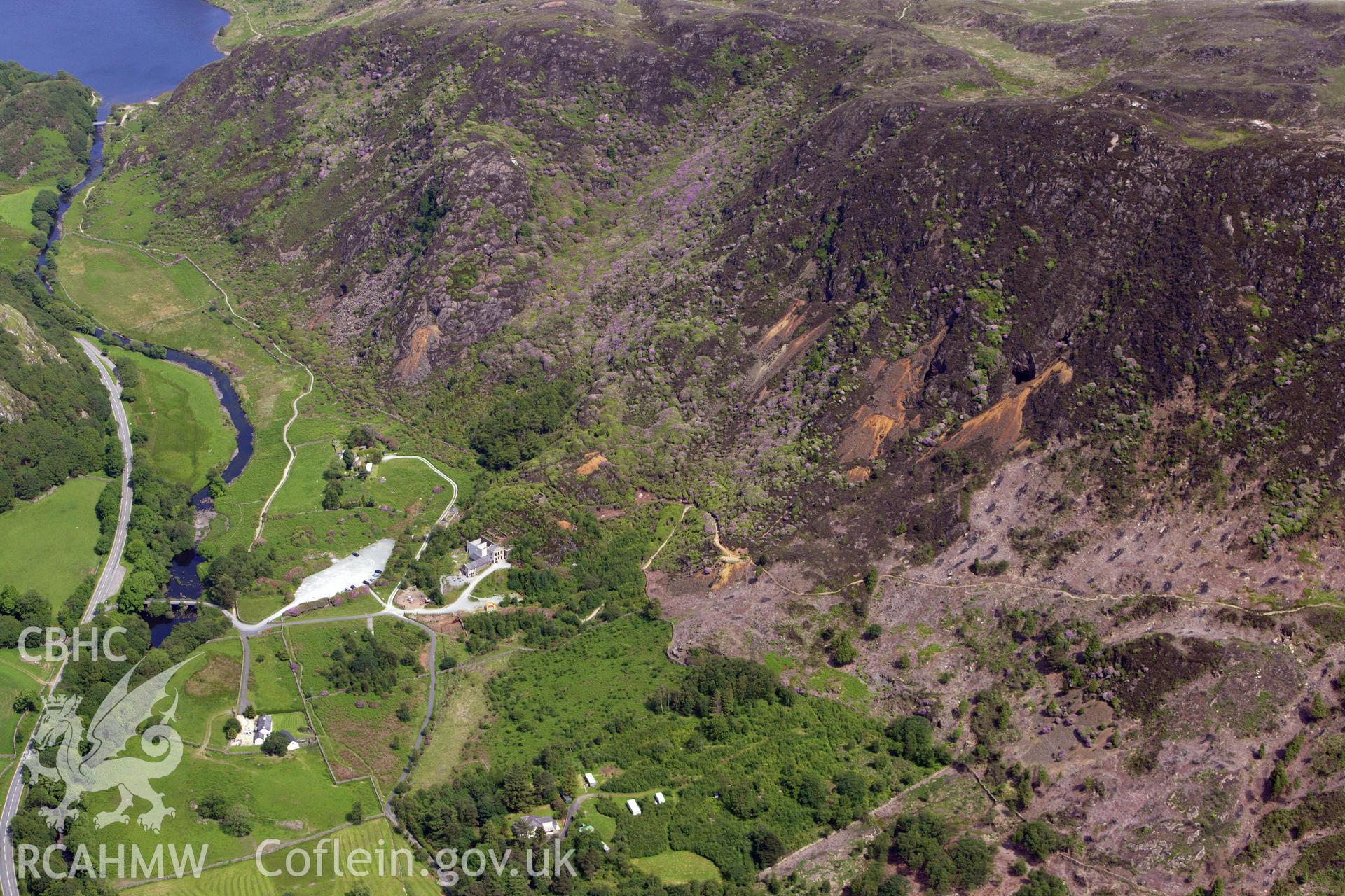 RCAHMW colour oblique aerial photograph of Sygun Copper Mine, Beddgelert. Taken on 16 June 2009 by Toby Driver