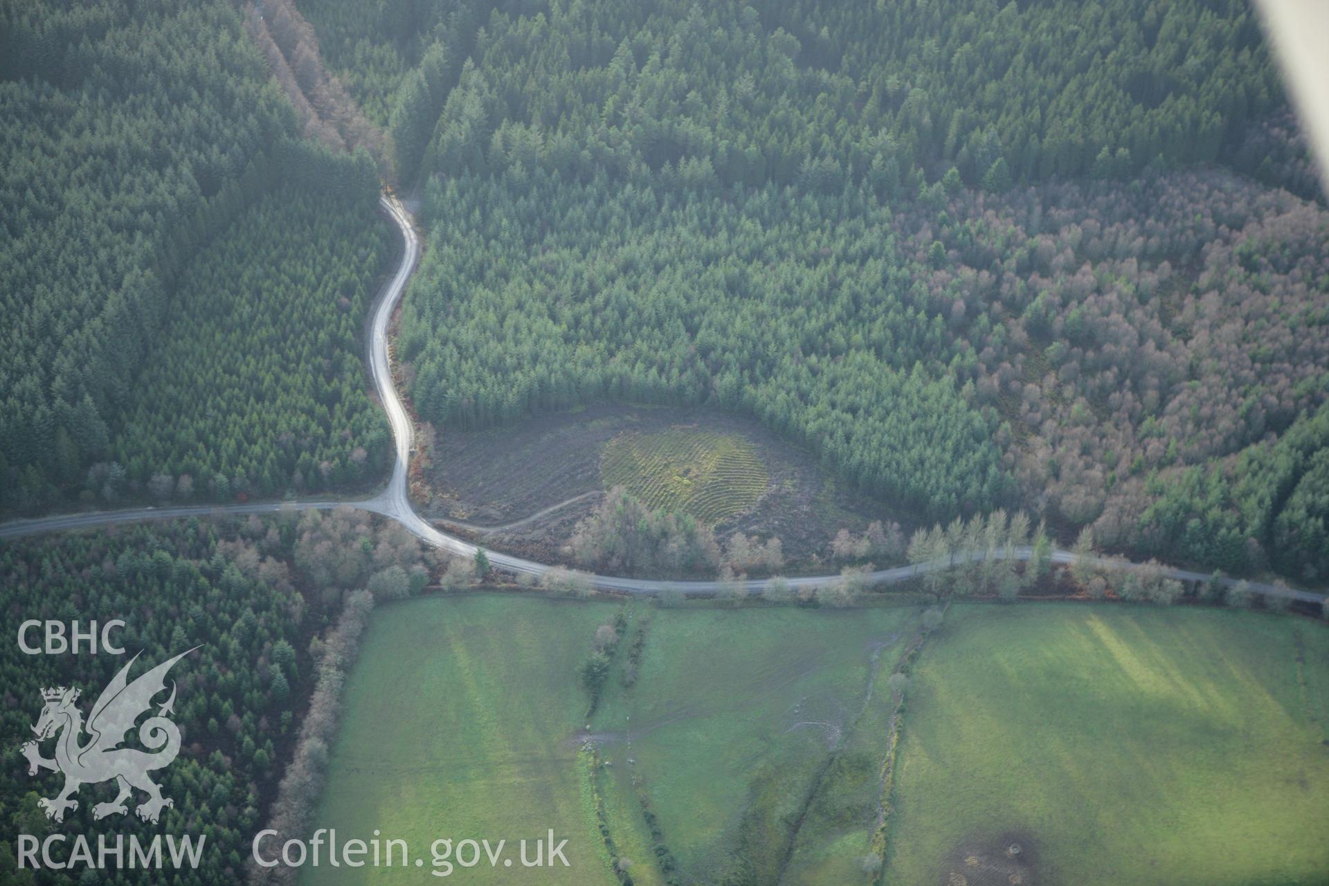 RCAHMW colour oblique aerial photograph of the possible site of a cairn at Bedd Emlyn. Taken on 10 December 2009 by Toby Driver