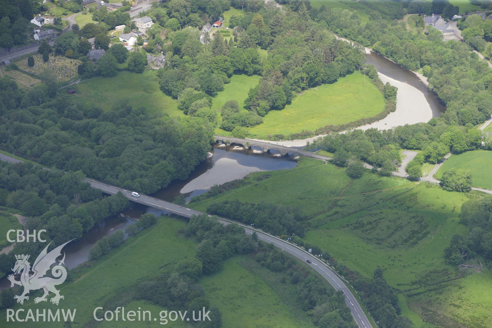 RCAHMW colour oblique aerial photograph of Llanelltyd Bridge near Dolgellau. Taken on 02 June 2009 by Toby Driver