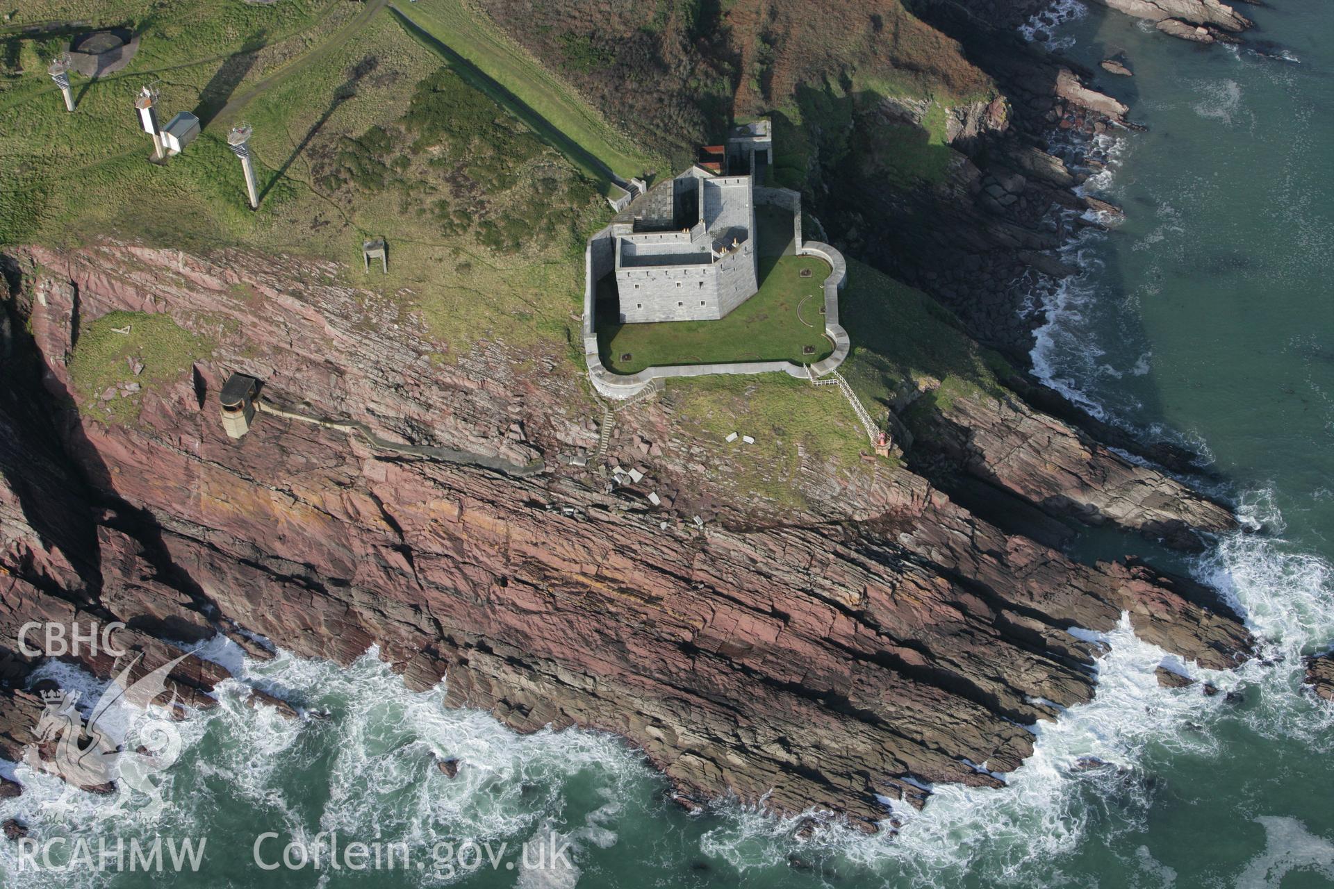 RCAHMW colour oblique aerial photograph of West Blockhouse Fort. Taken on 28 January 2009 by Toby Driver