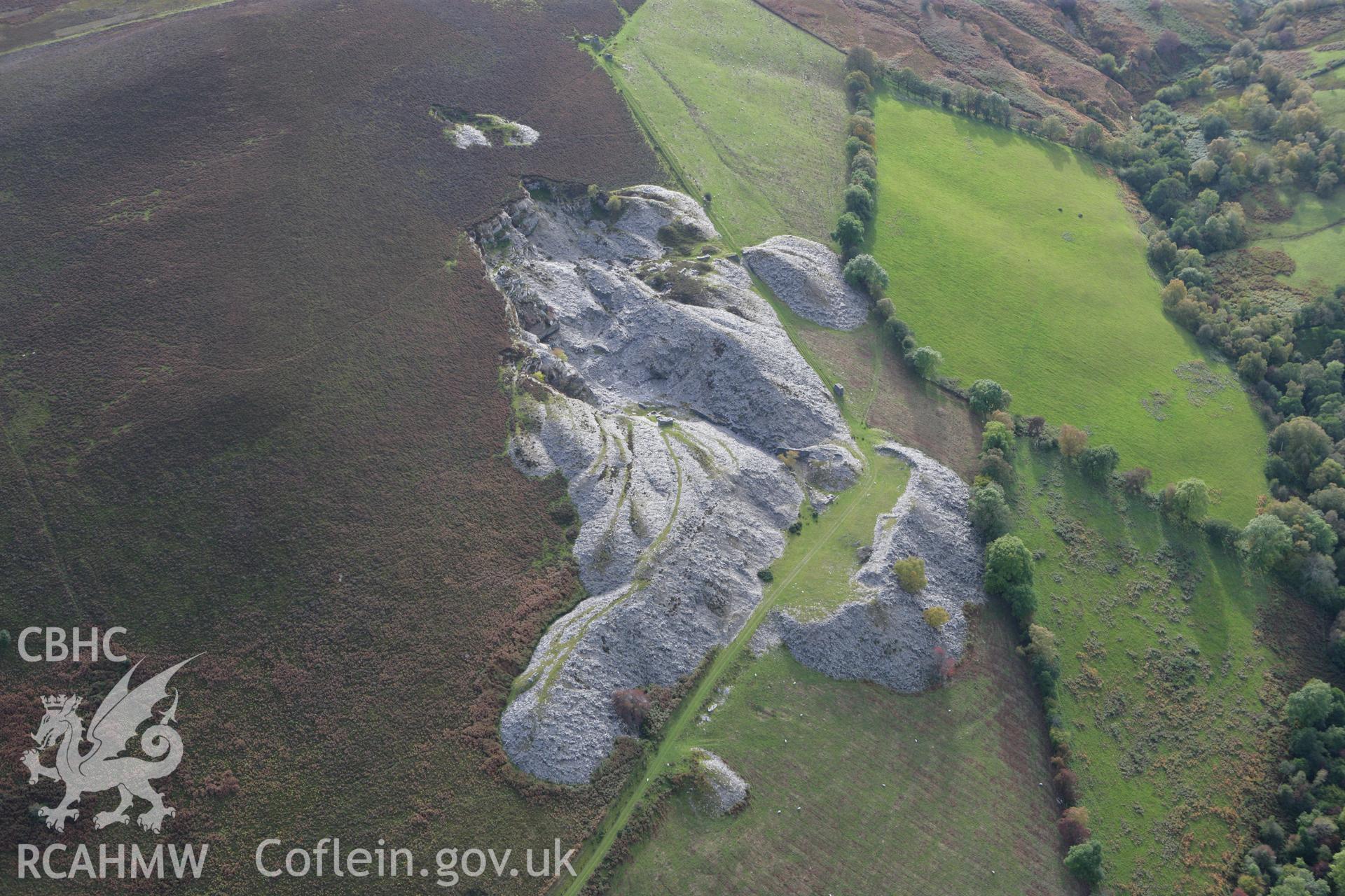 RCAHMW colour oblique aerial photograph of Deeside Slab Quarry. Taken on 13 October 2009 by Toby Driver