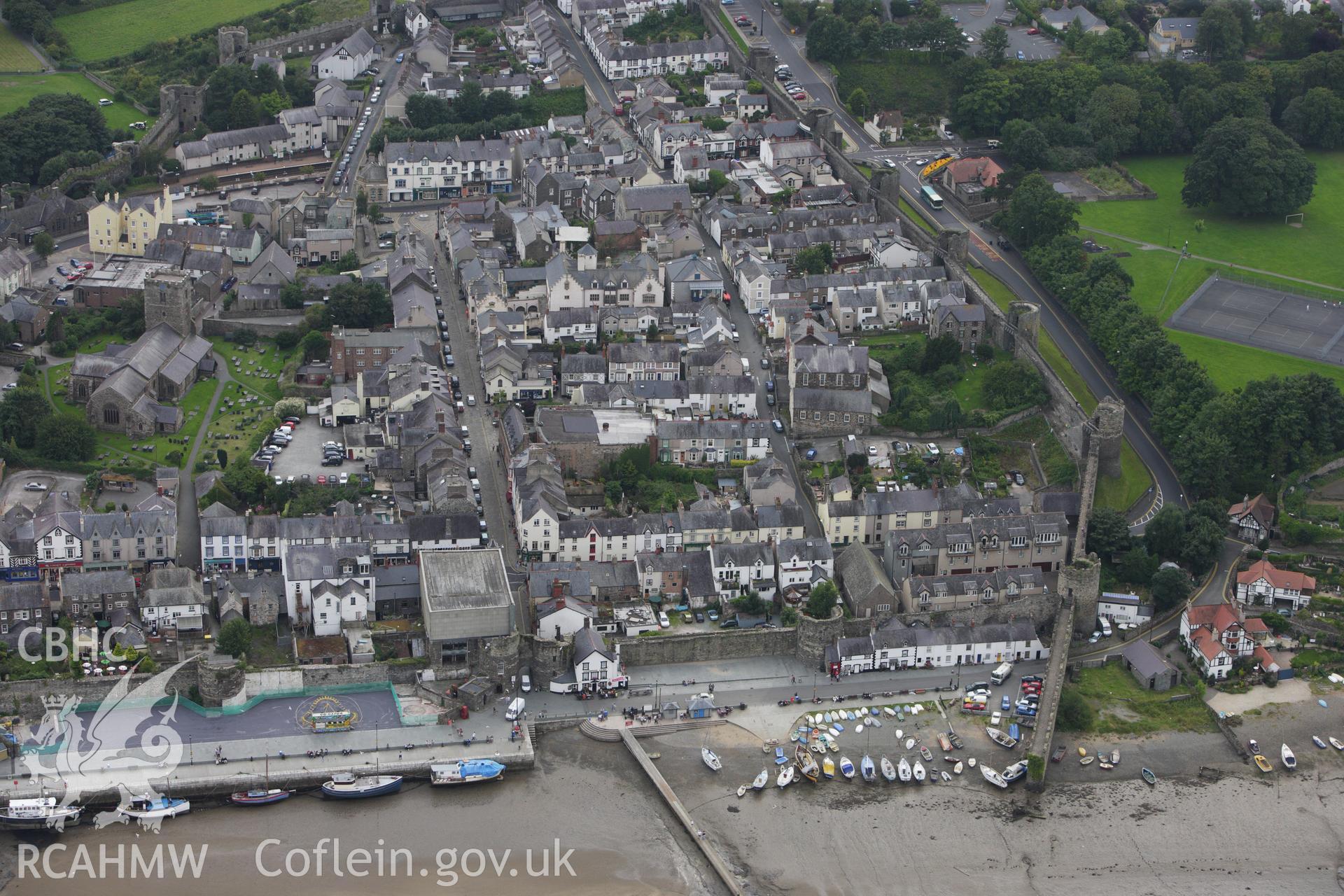 RCAHMW colour oblique aerial photograph of Conwy Town Walls. Taken on 06 August 2009 by Toby Driver