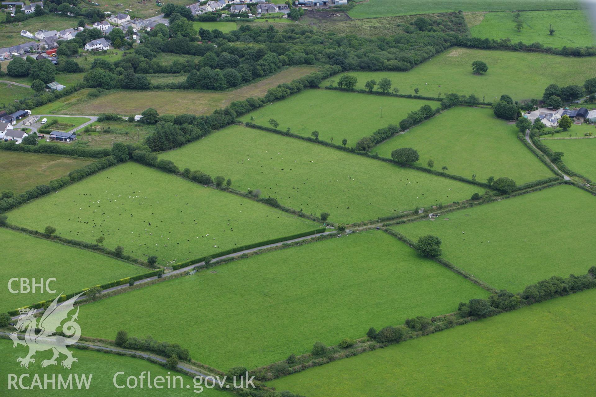 RCAHMW colour oblique aerial photograph of Llanfyrnach Standing Stones B. Taken on 09 July 2009 by Toby Driver