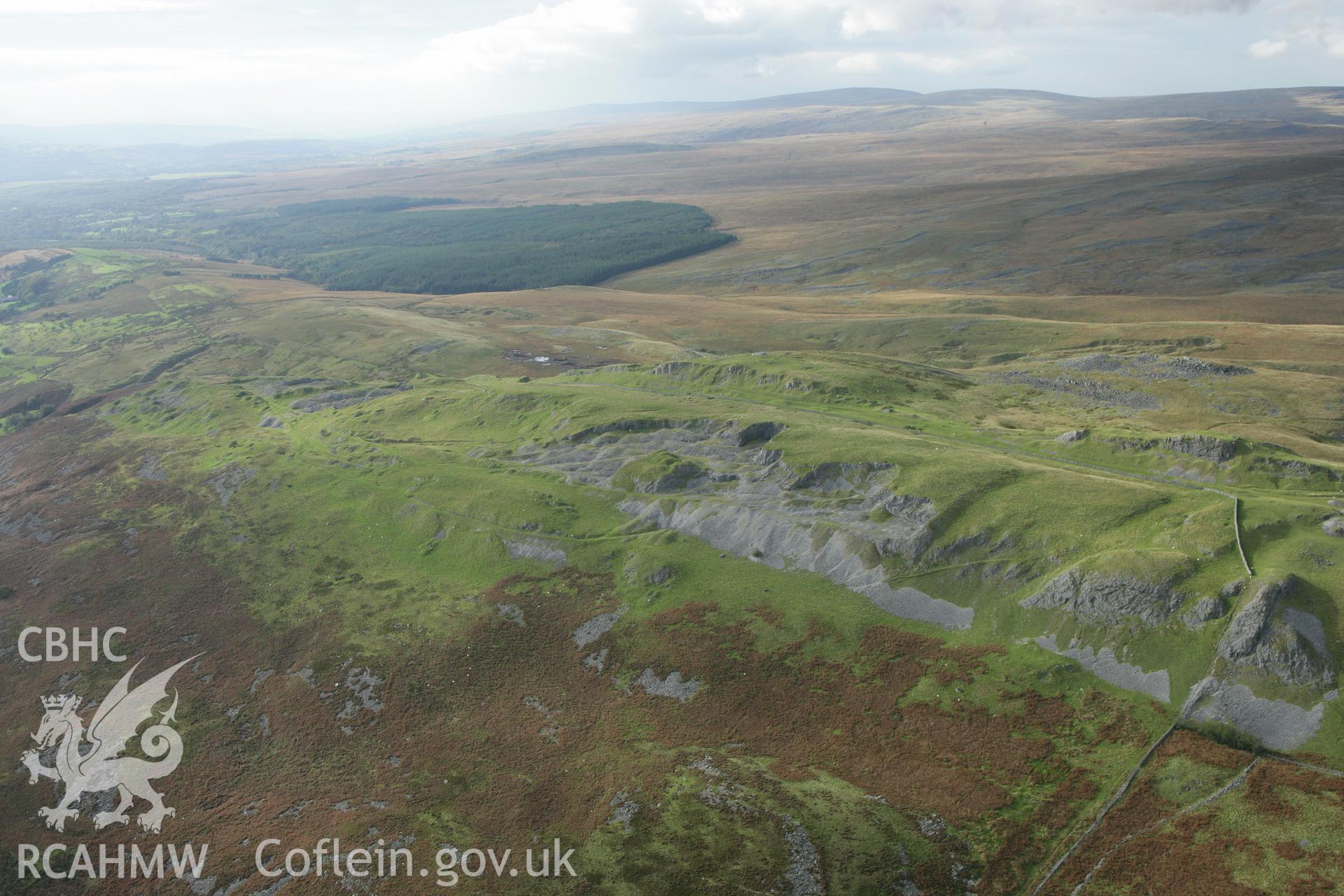 RCAHMW colour oblique aerial photograph of Cribarth Quarries. Taken on 14 October 2009 by Toby Driver