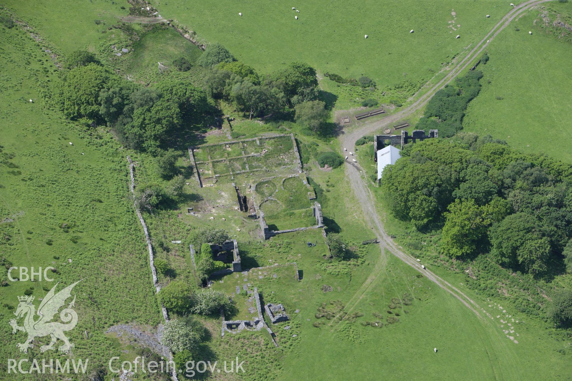 RCAHMW colour oblique aerial photograph of Bryndyfi Lead Mine, Eglwysfach. Taken on 02 June 2009 by Toby Driver