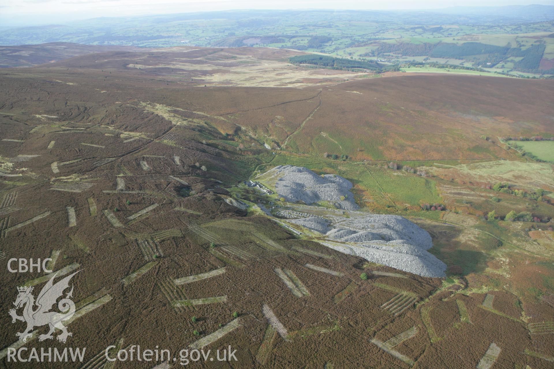 RCAHMW colour oblique aerial photograph of Moel Fferna Slate Mine. Taken on 13 October 2009 by Toby Driver