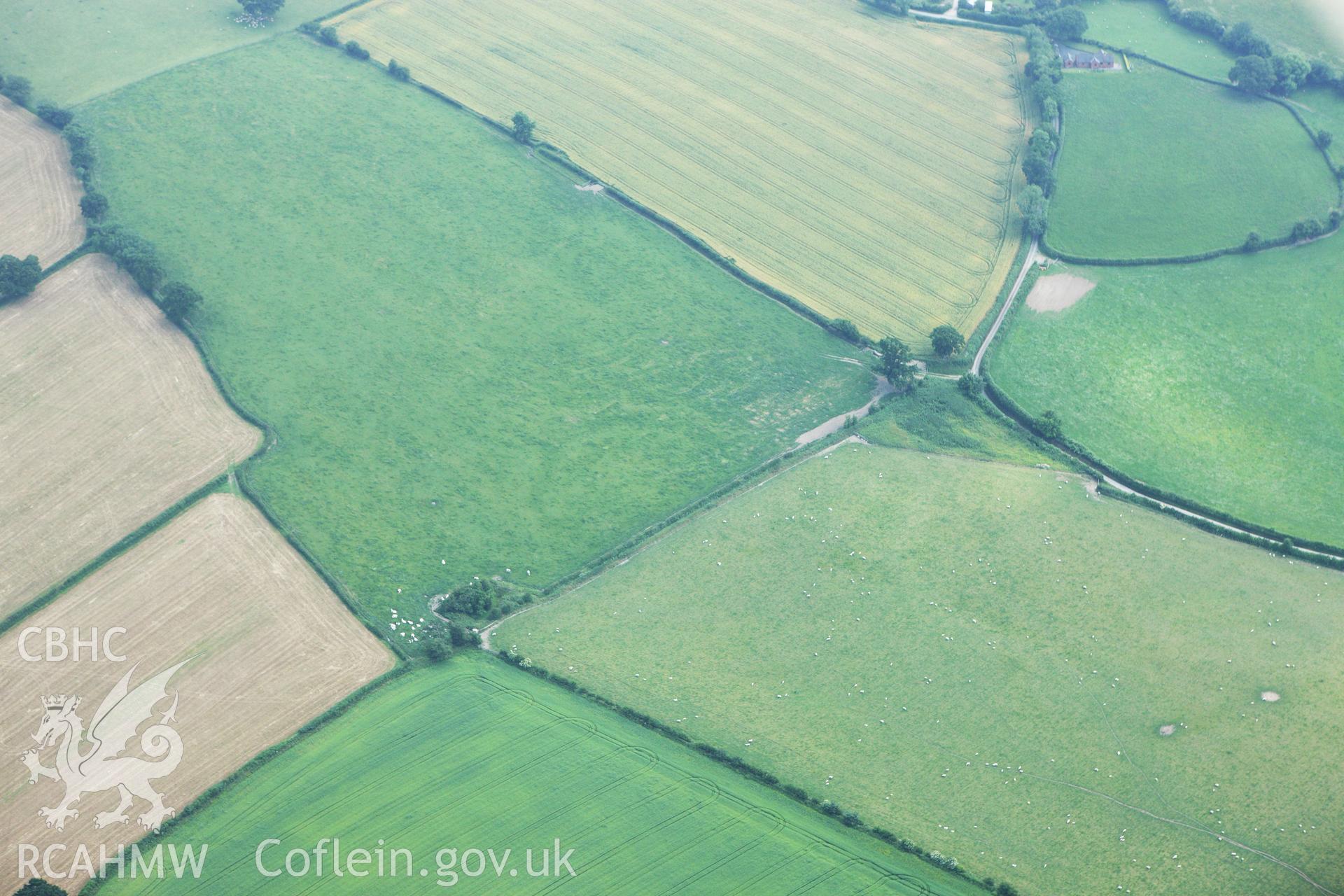 RCAHMW colour oblique aerial photograph of Collfryn Enclosure. Taken on 29 June 2009 by Toby Driver