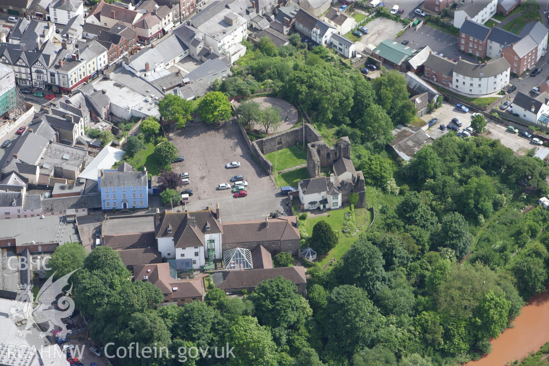 RCAHMW colour oblique aerial photograph of Monmouth Castle. Taken on 11 June 2009 by Toby Driver