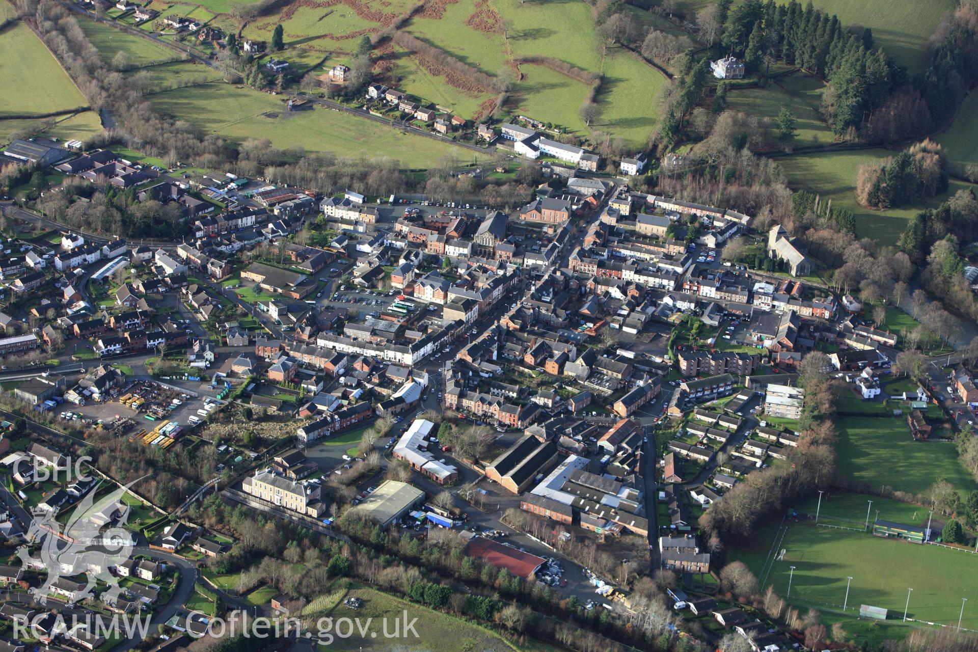 RCAHMW colour oblique aerial photograph of Llanidloes. Taken on 10 December 2009 by Toby Driver