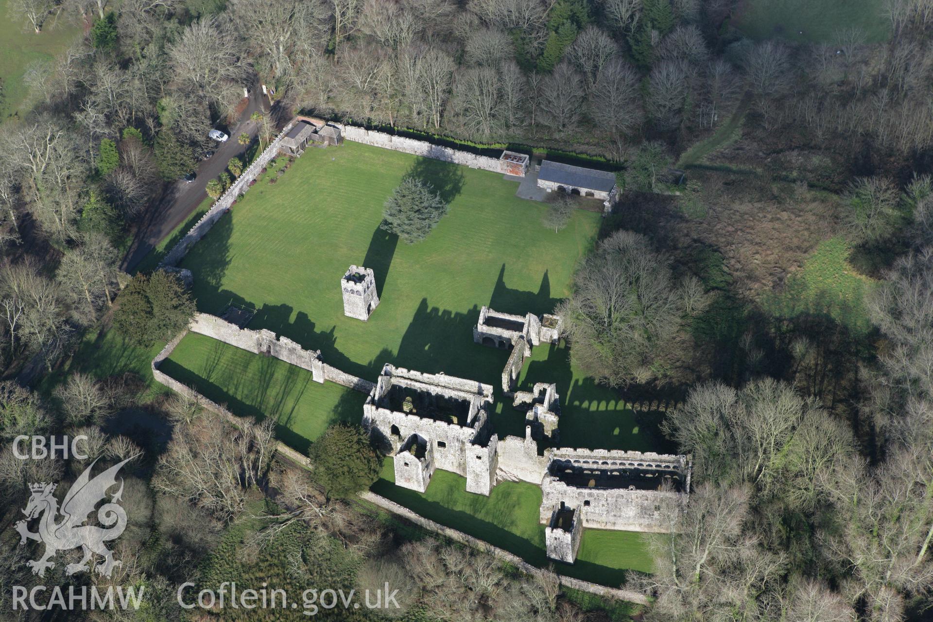 RCAHMW colour oblique aerial photograph of Lamphey Bishop's Palace. Taken on 28 January 2009 by Toby Driver