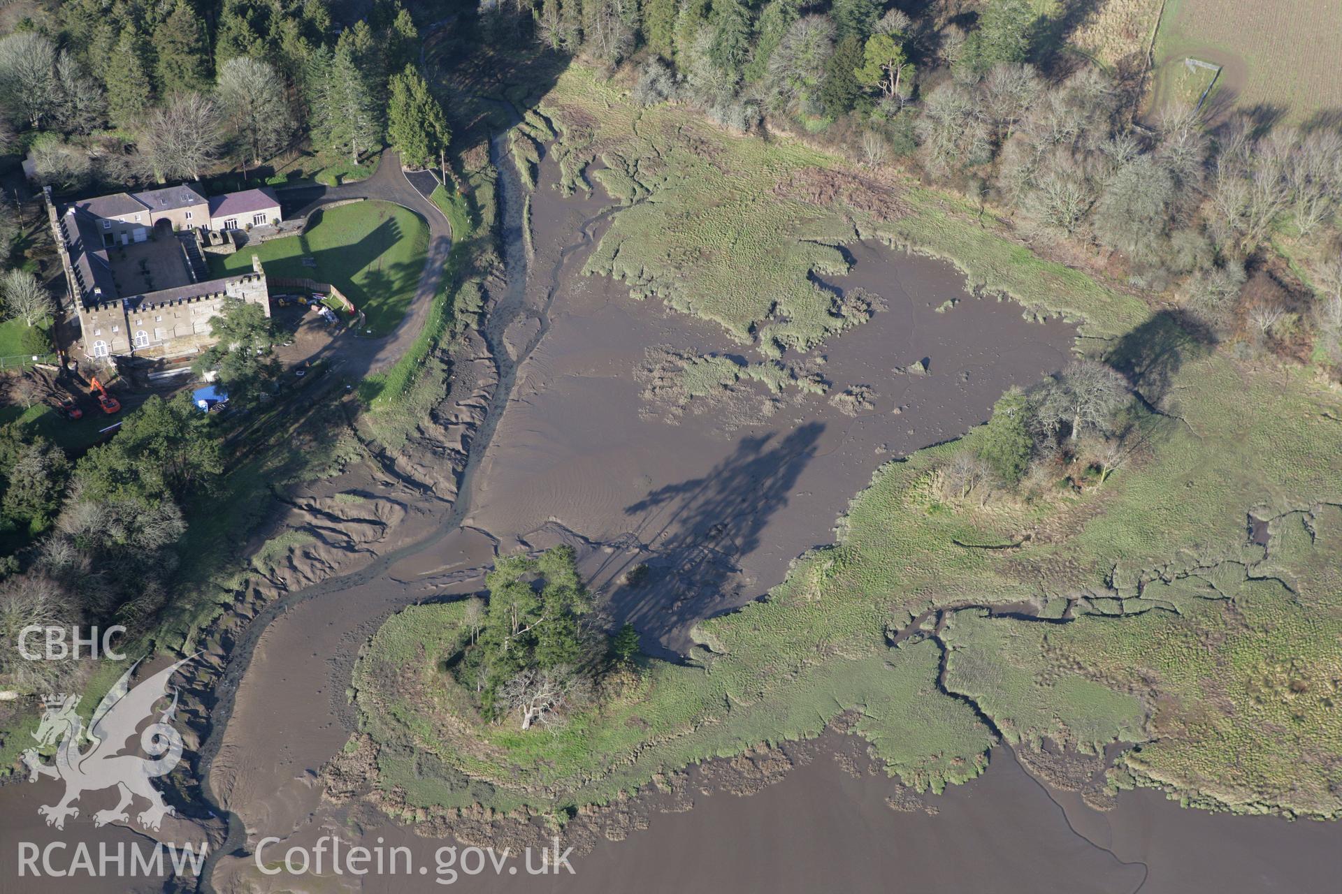 RCAHMW colour oblique aerial photograph of Holy Island Southwest  Mound, Slebech. Taken on 28 January 2009 by Toby Driver