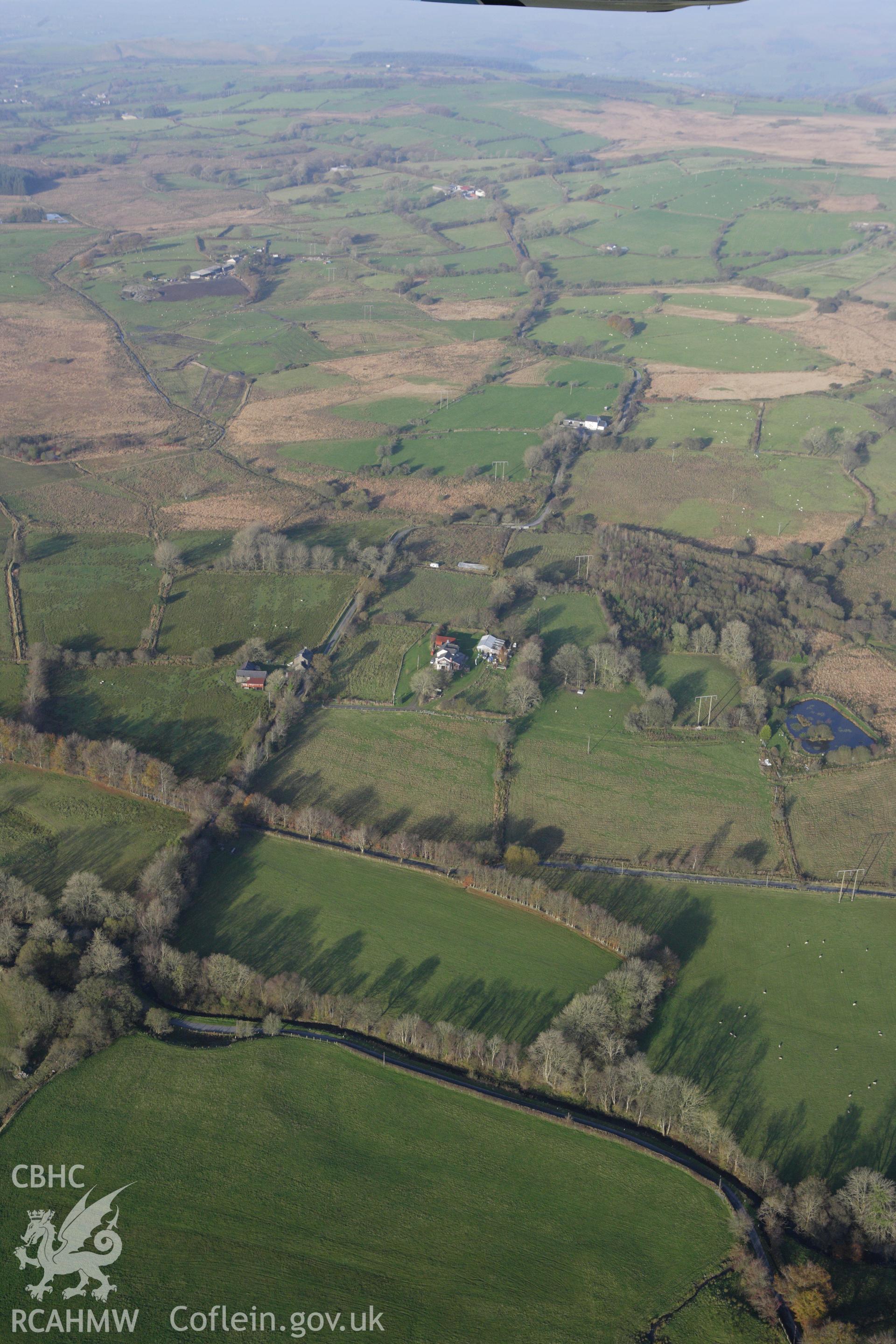 RCAHMW colour oblique aerial photograph of Sarn Helen Roman Road section at Rhyd Fudr. Taken on 09 November 2009 by Toby Driver