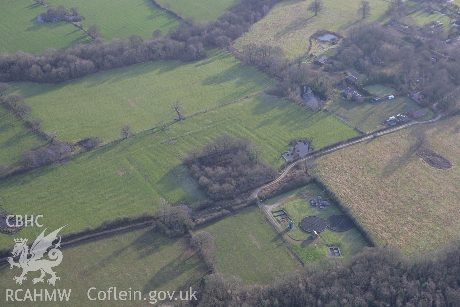 RCAHMW colour oblique photograph of Penley Hall moat. Taken by Toby Driver on 21/01/2009.