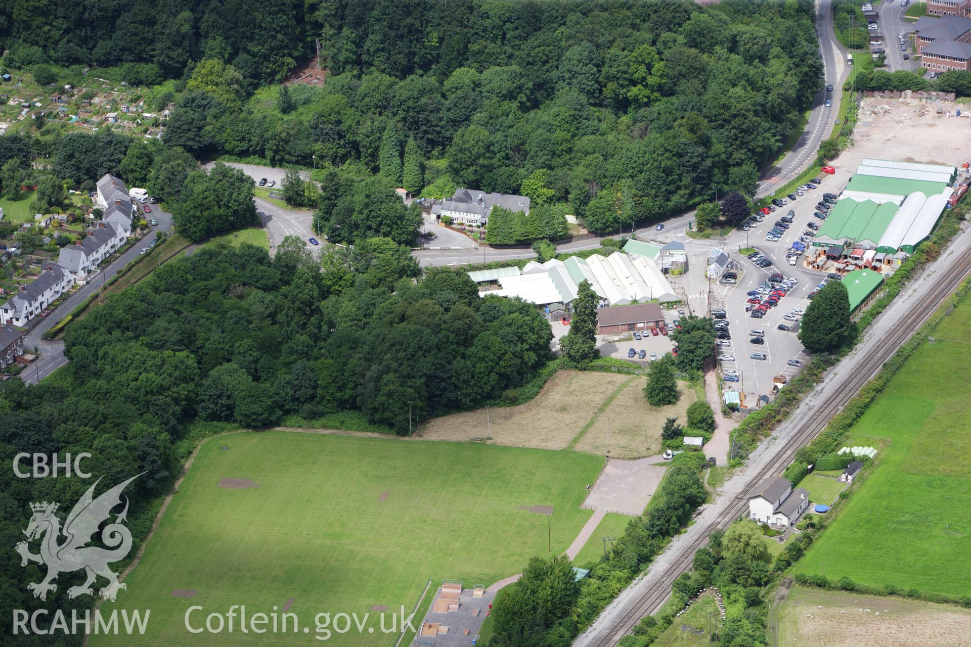 RCAHMW colour oblique aerial photograph of Morganstown Motte. Taken on 09 July 2009 by Toby Driver