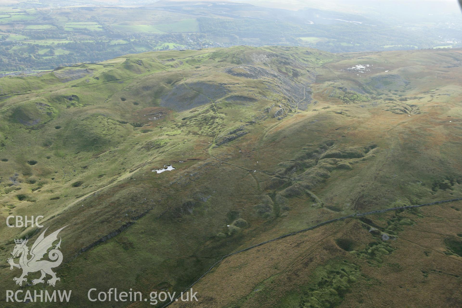 RCAHMW colour oblique aerial photograph of Cribarth Quarries. Taken on 14 October 2009 by Toby Driver