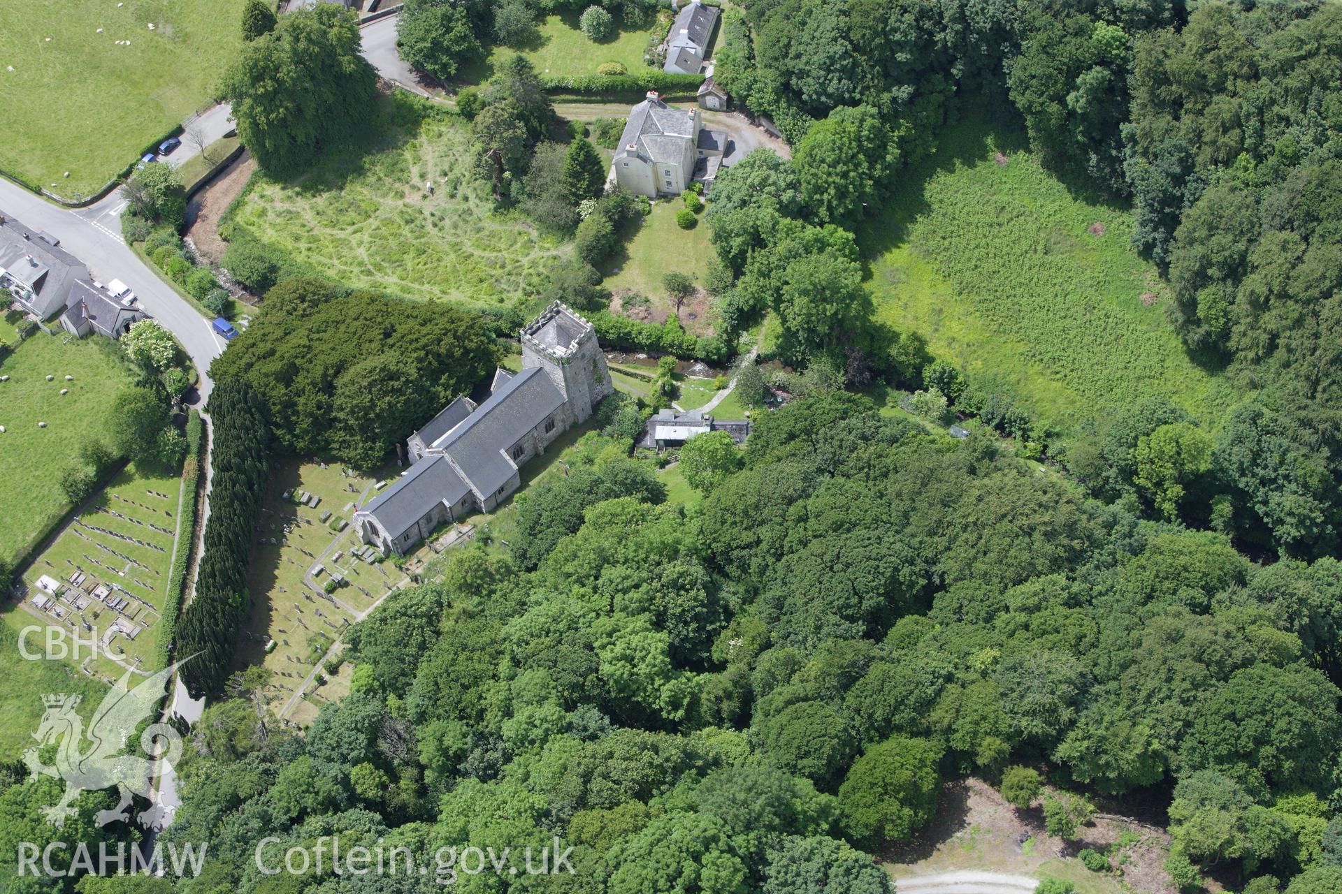 RCAHMW colour oblique aerial photograph of The High Cross (Vitaliani Stone), St Brynach's Church, Nevern. Taken on 16 June 2009 by Toby Driver