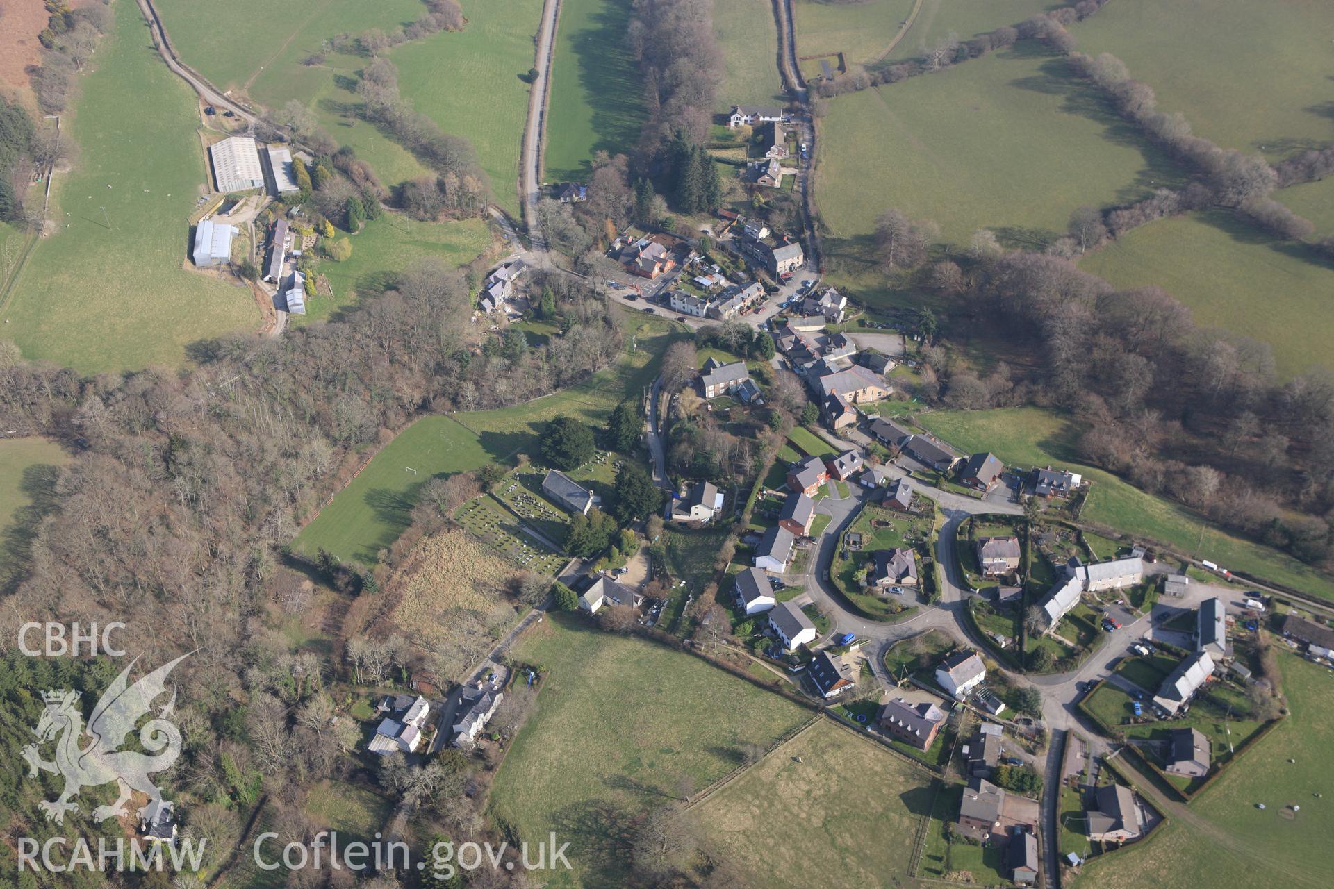 RCAHMW colour oblique photograph of Cyffyliog village. Taken by Toby Driver on 18/03/2009.