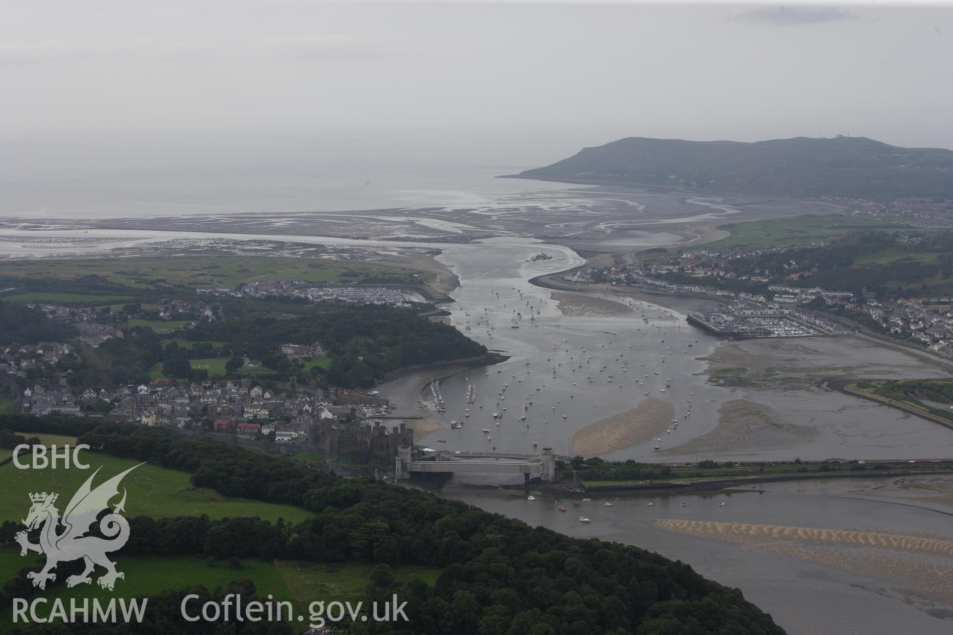 RCAHMW colour oblique aerial photograph of Conway from the south. Taken on 06 August 2009 by Toby Driver