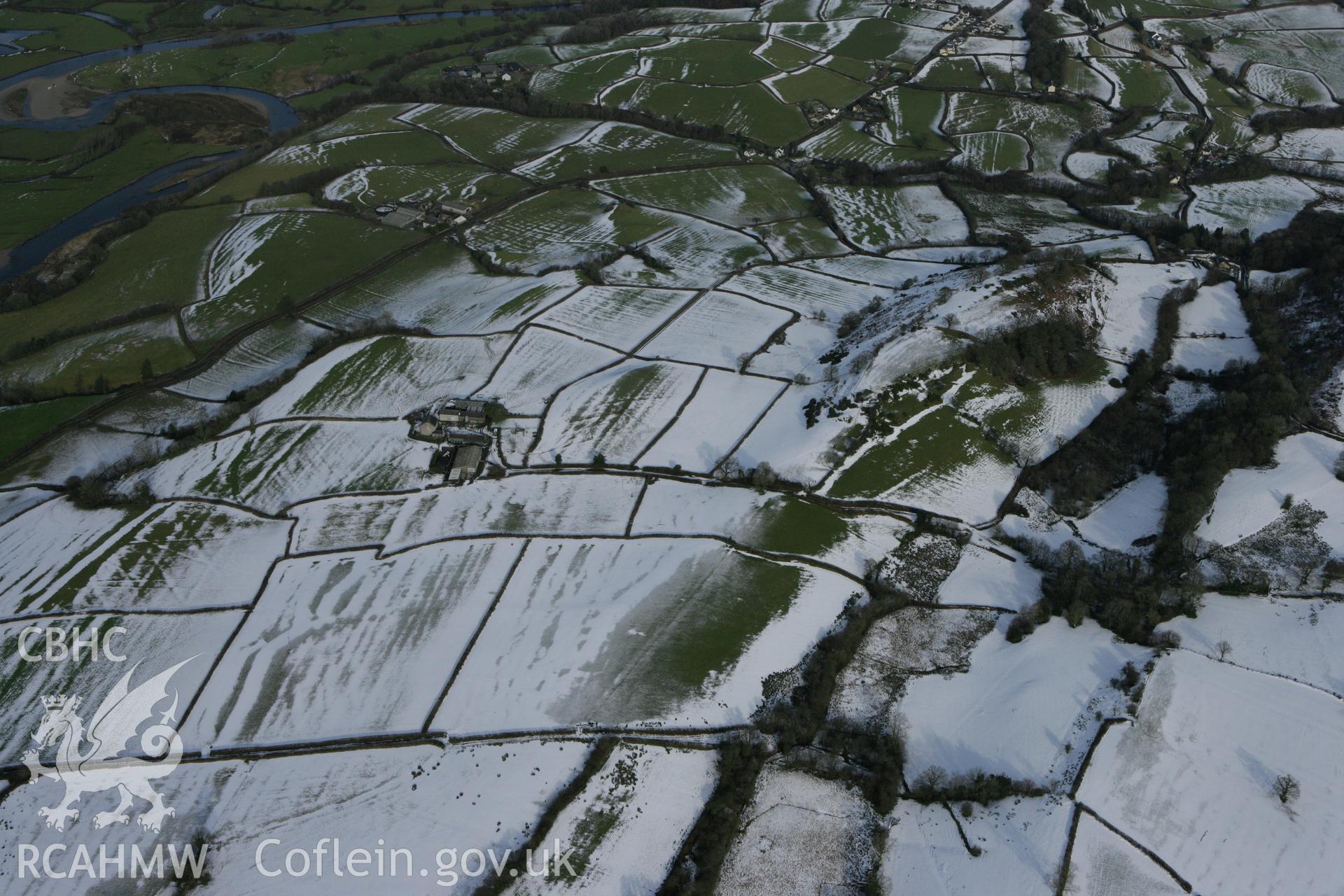 RCAHMW colour oblique photograph of Sythfaen Llwyn Du standing stone. Taken by Toby Driver on 06/02/2009.