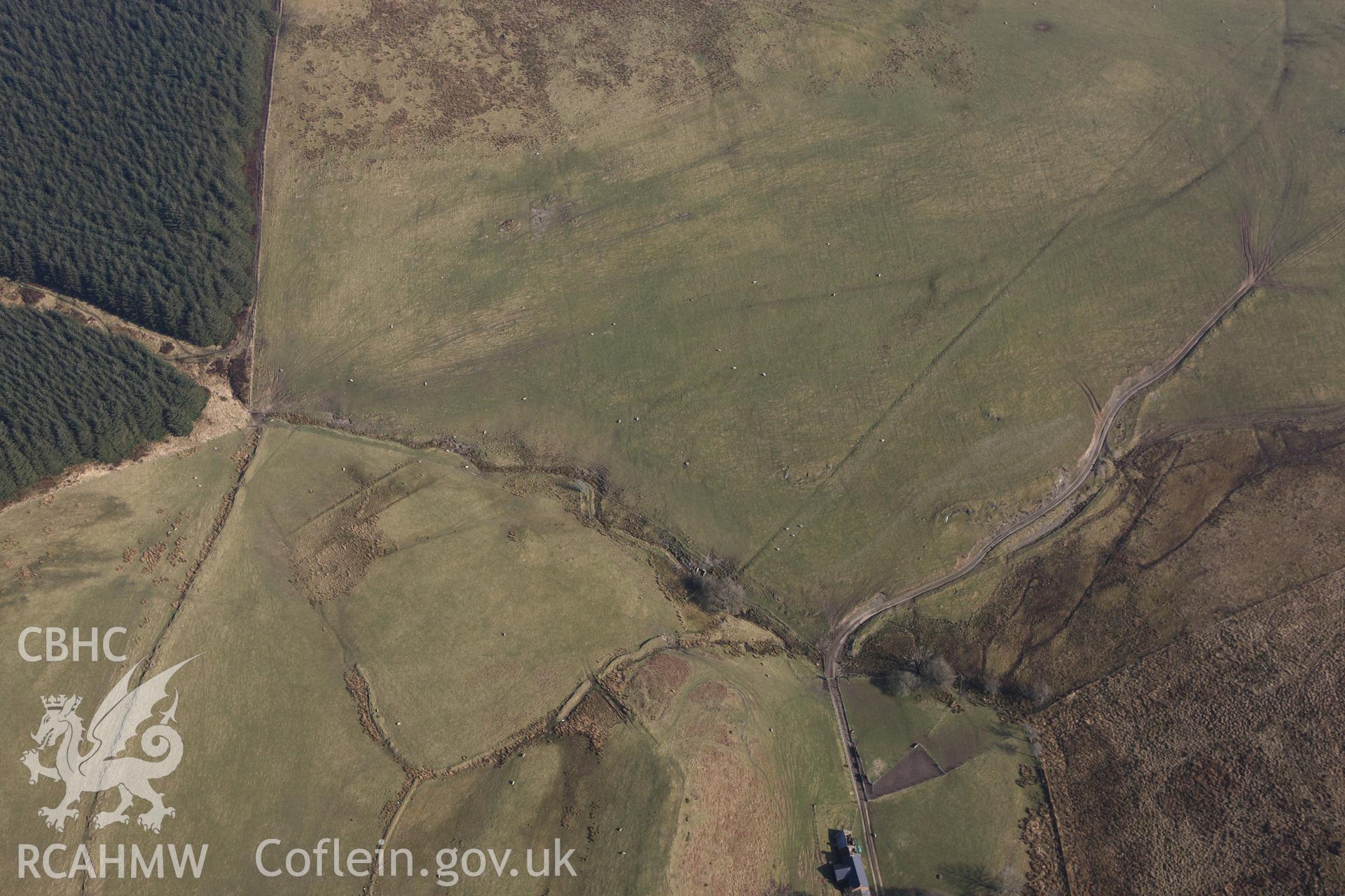 RCAHMW colour oblique photograph of Hafotty Sion Llywd, earthworks of field system. Taken by Toby Driver on 18/03/2009.