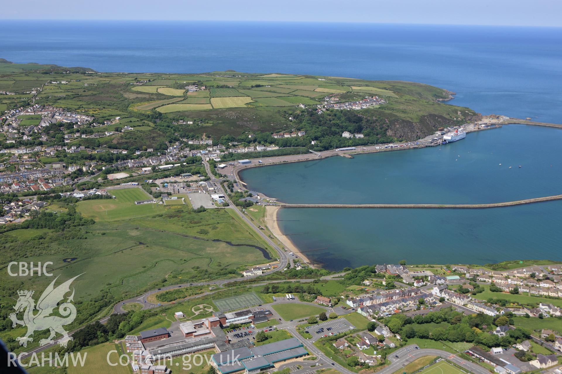 RCAHMW colour oblique aerial photograph of Fishguard Harbour. Taken on 01 June 2009 by Toby Driver