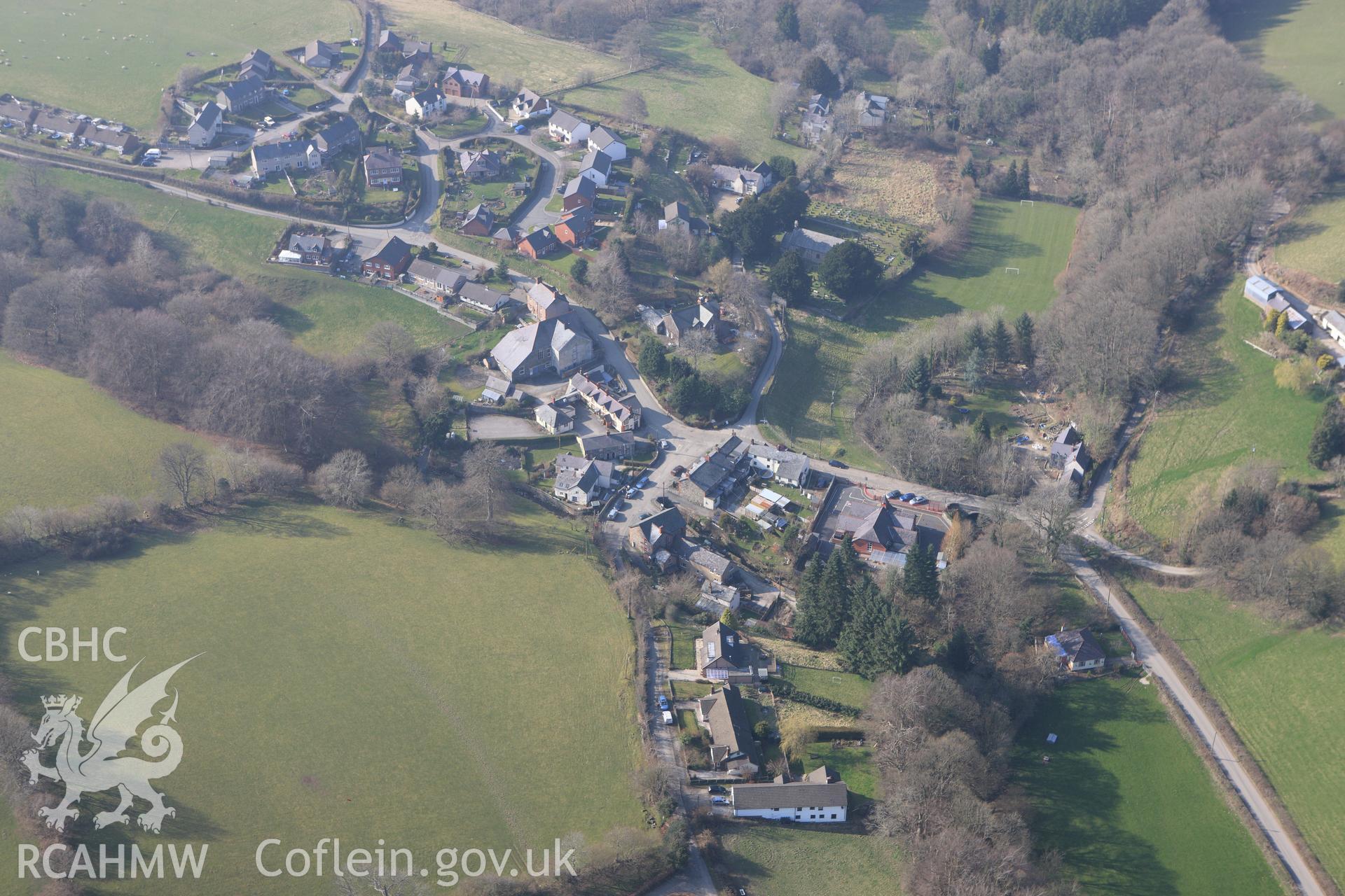 RCAHMW colour oblique photograph of Cyffyliog village. Taken by Toby Driver on 18/03/2009.