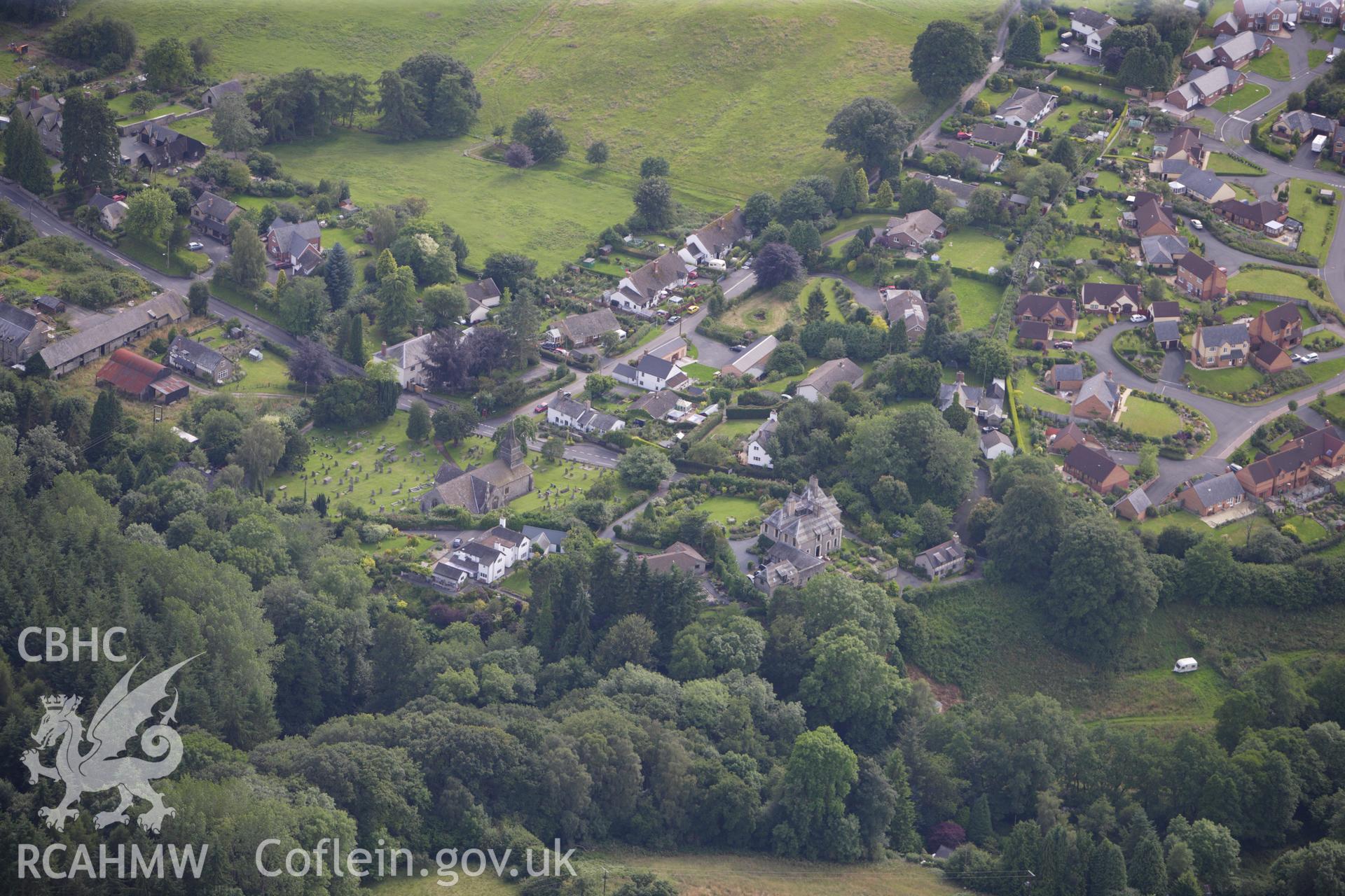 RCAHMW colour oblique aerial photograph of Norton Castle showing motte and bailey. Taken on 23 July 2009 by Toby Driver