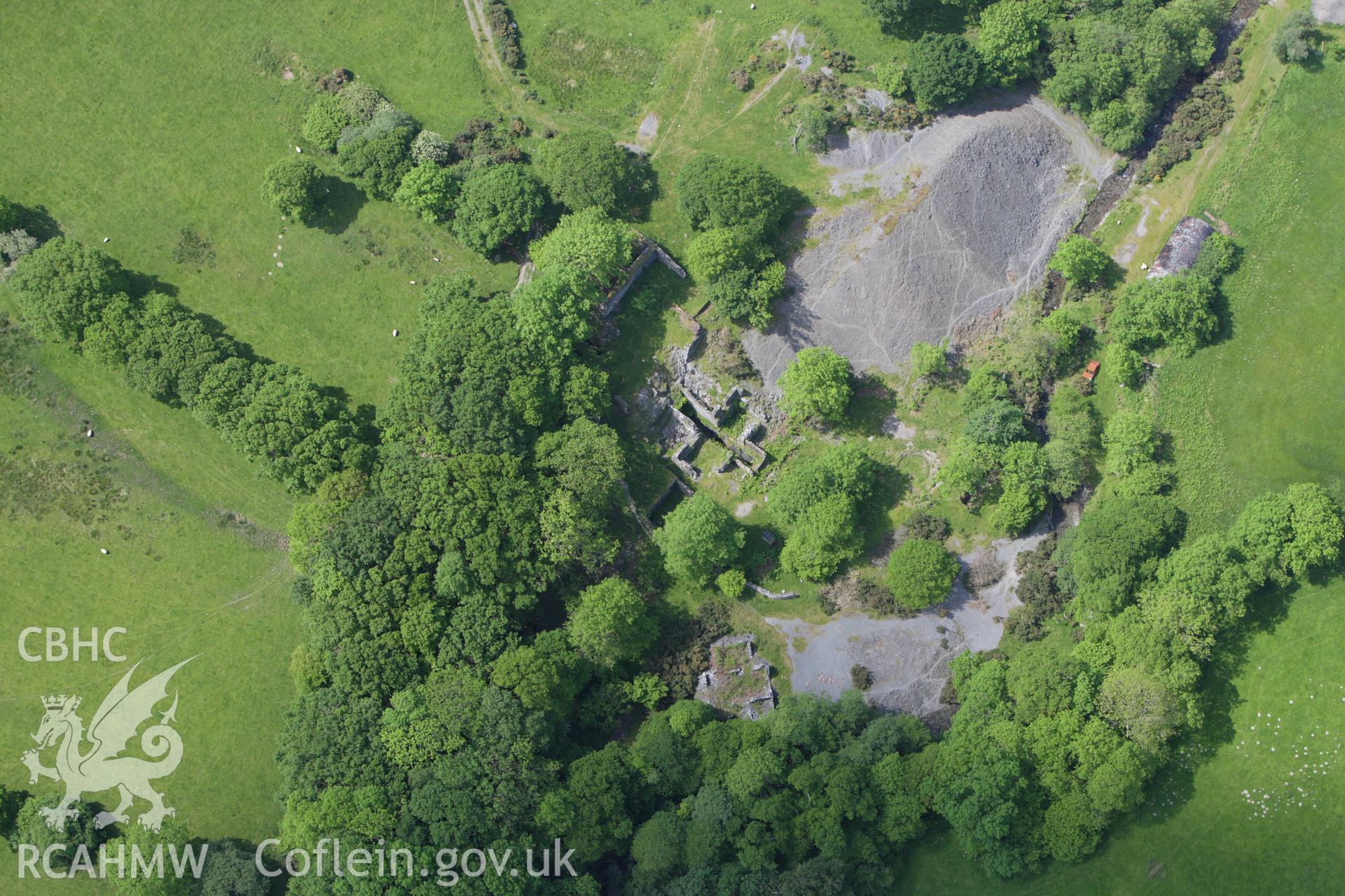 RCAHMW colour oblique aerial photograph of Bronfloyd Lead Mine. Taken on 02 June 2009 by Toby Driver