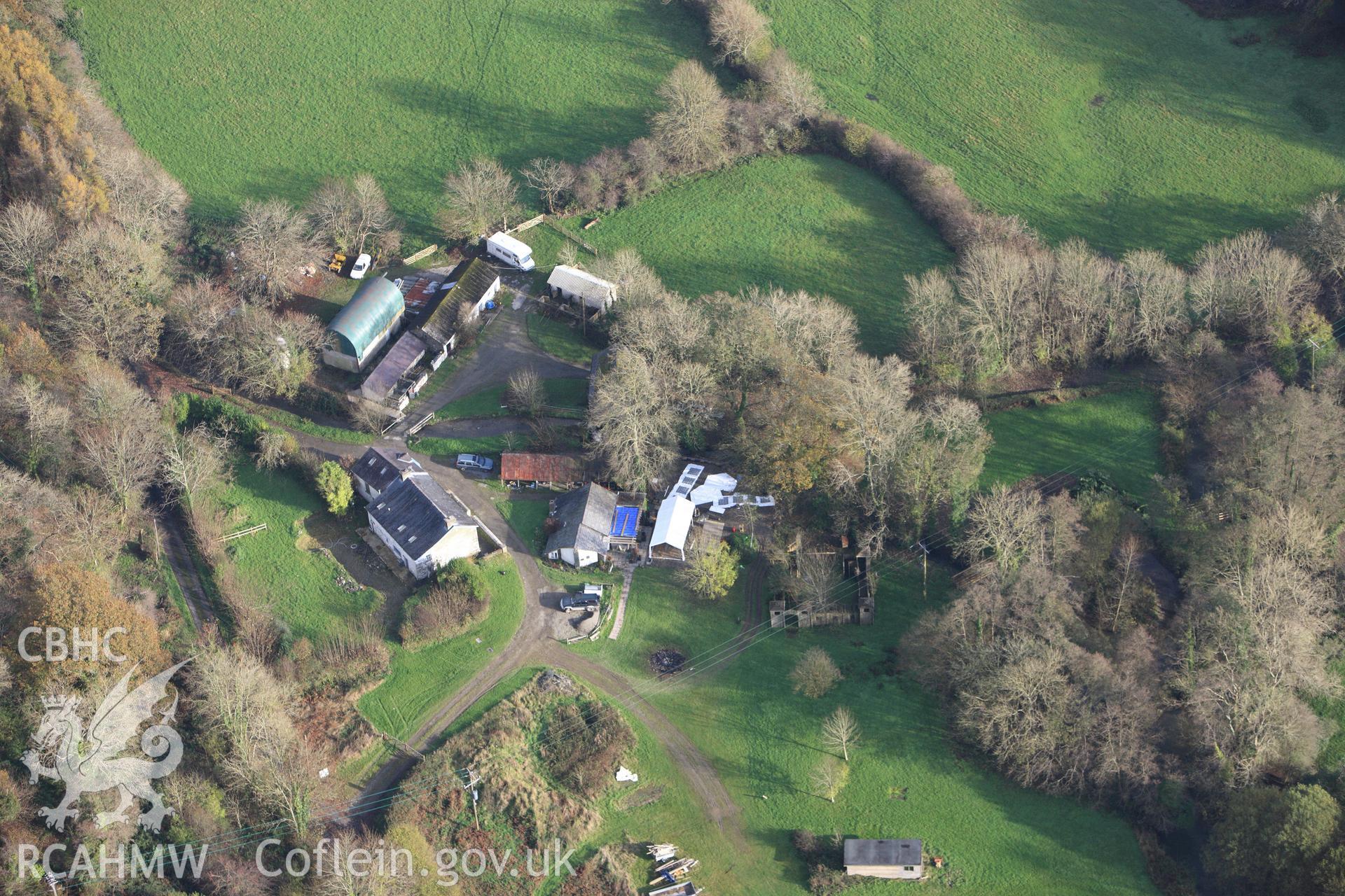 RCAHMW colour oblique aerial photograph of Felin Geri, Cwm Cou. Taken on 09 November 2009 by Toby Driver