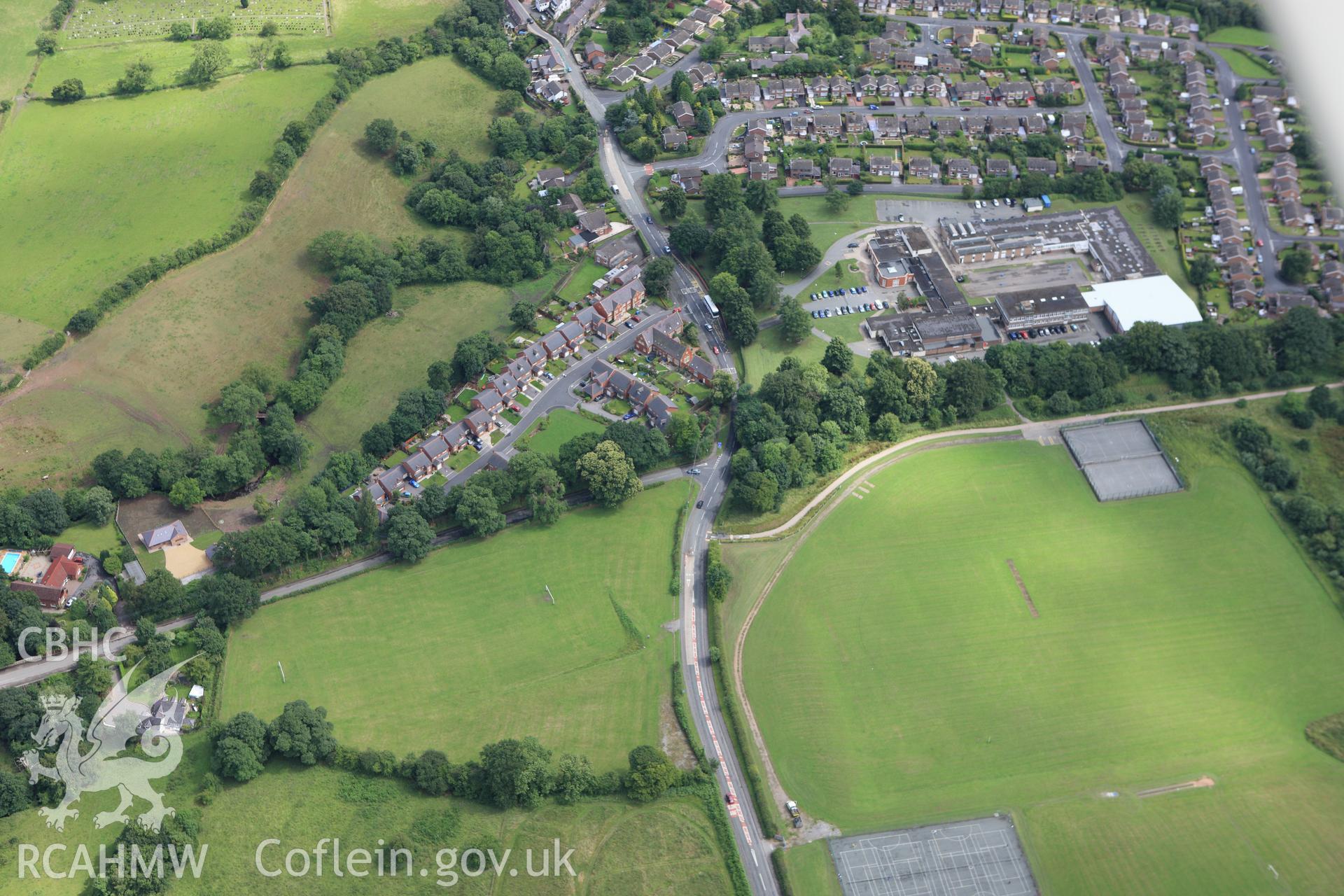 RCAHMW colour oblique aerial photograph of a section of Offa's Dyke southwest from Tatham Bridge. Taken on 08 July 2009 by Toby Driver